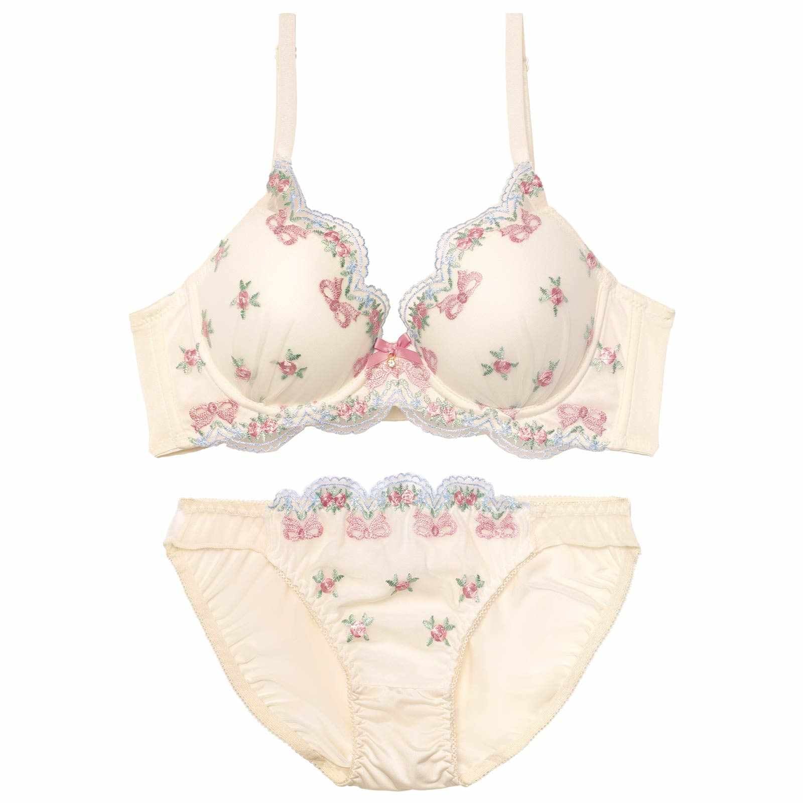 キューティリボンローズ育乳脇高ブラジャー&バック透けフルバックショーツ