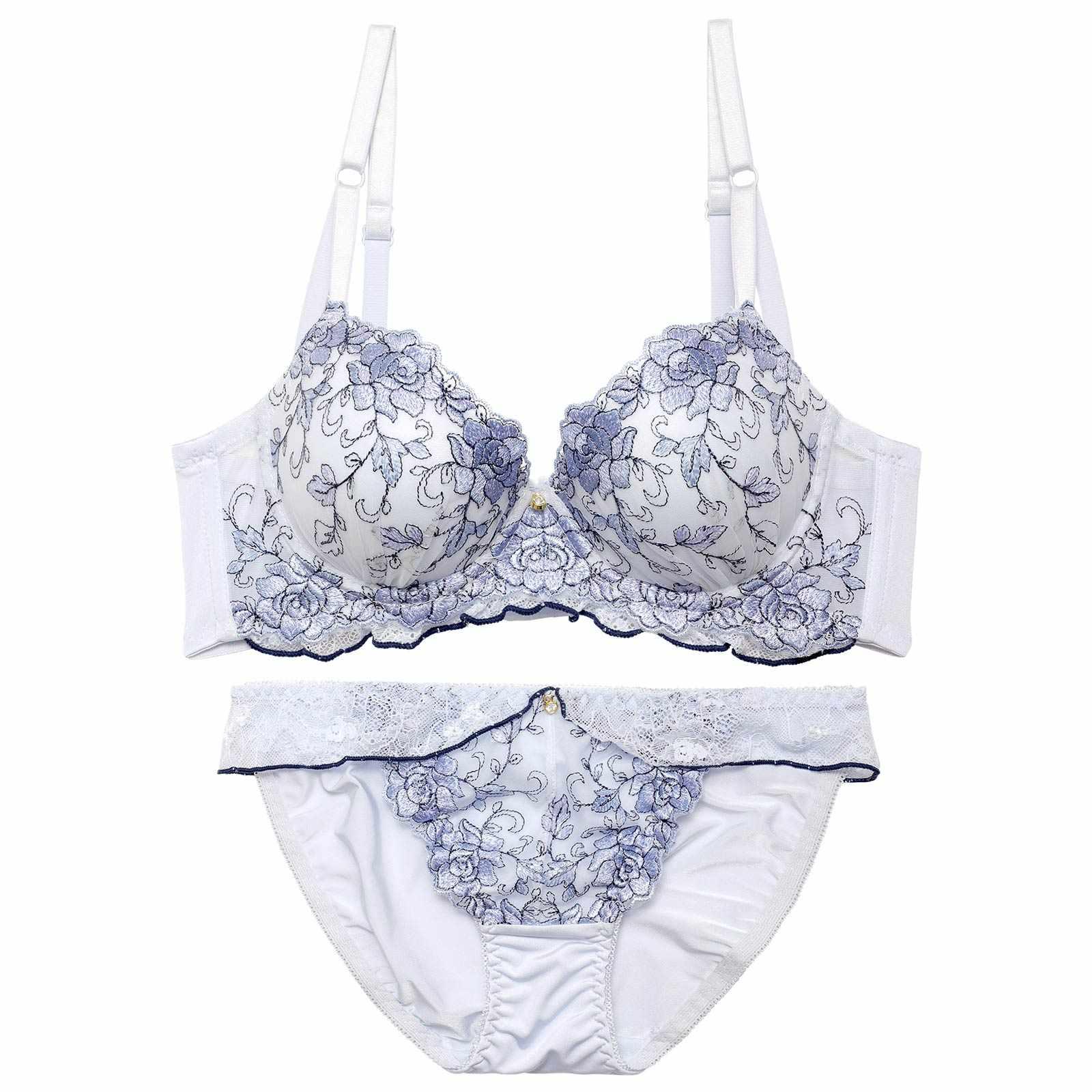 ローゼンパイピングレース育乳脇高ブラジャー&フルバックショーツ - 【公式】247Lingerie