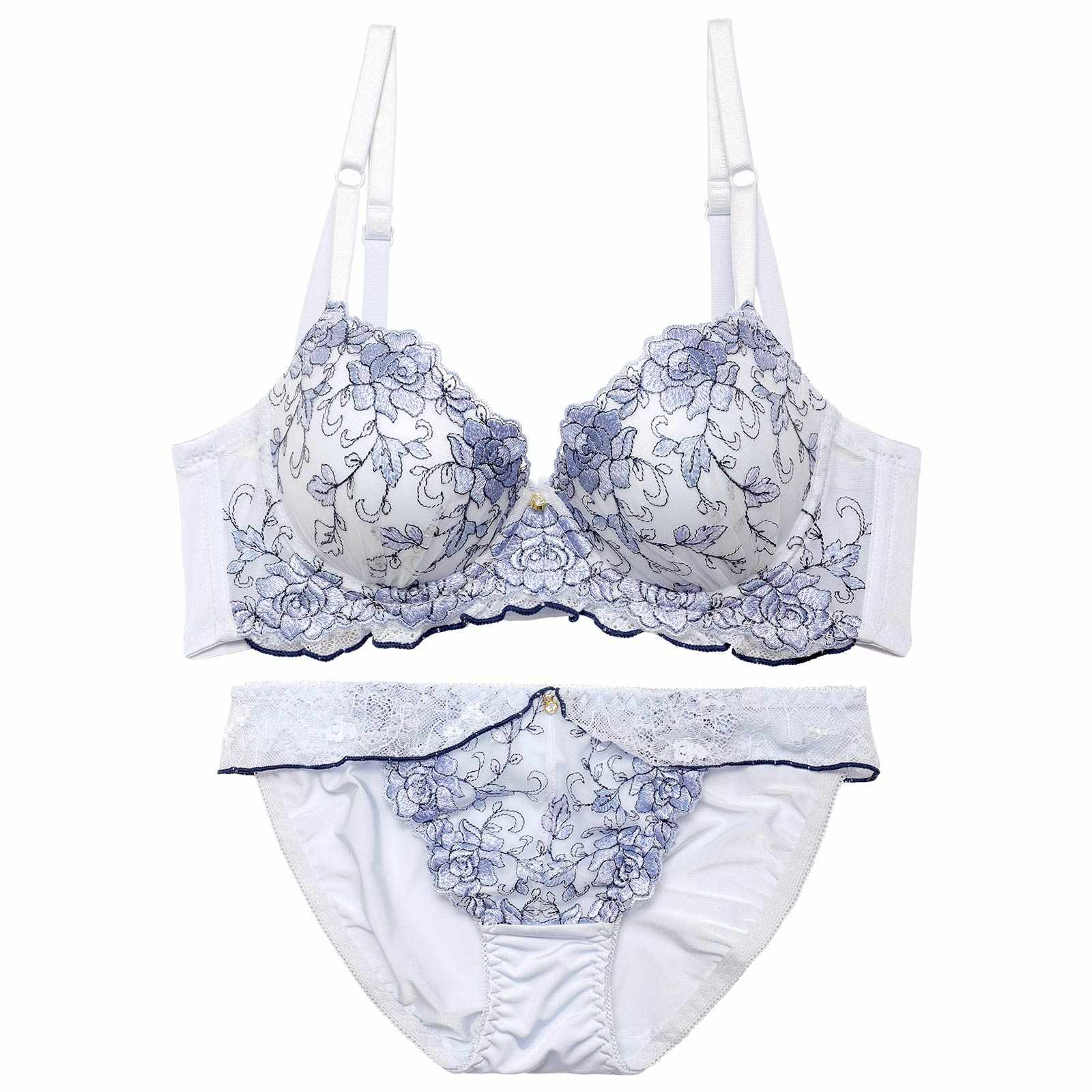 【EFサイズ】ローゼンパイピングレース育乳脇高ブラジャー&フルバックショーツ