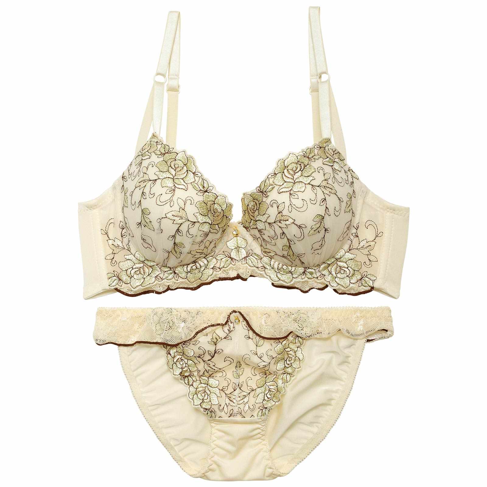 【EFサイズ】ローゼンパイピングレース育乳脇高ブラジャー&フルバックショーツ