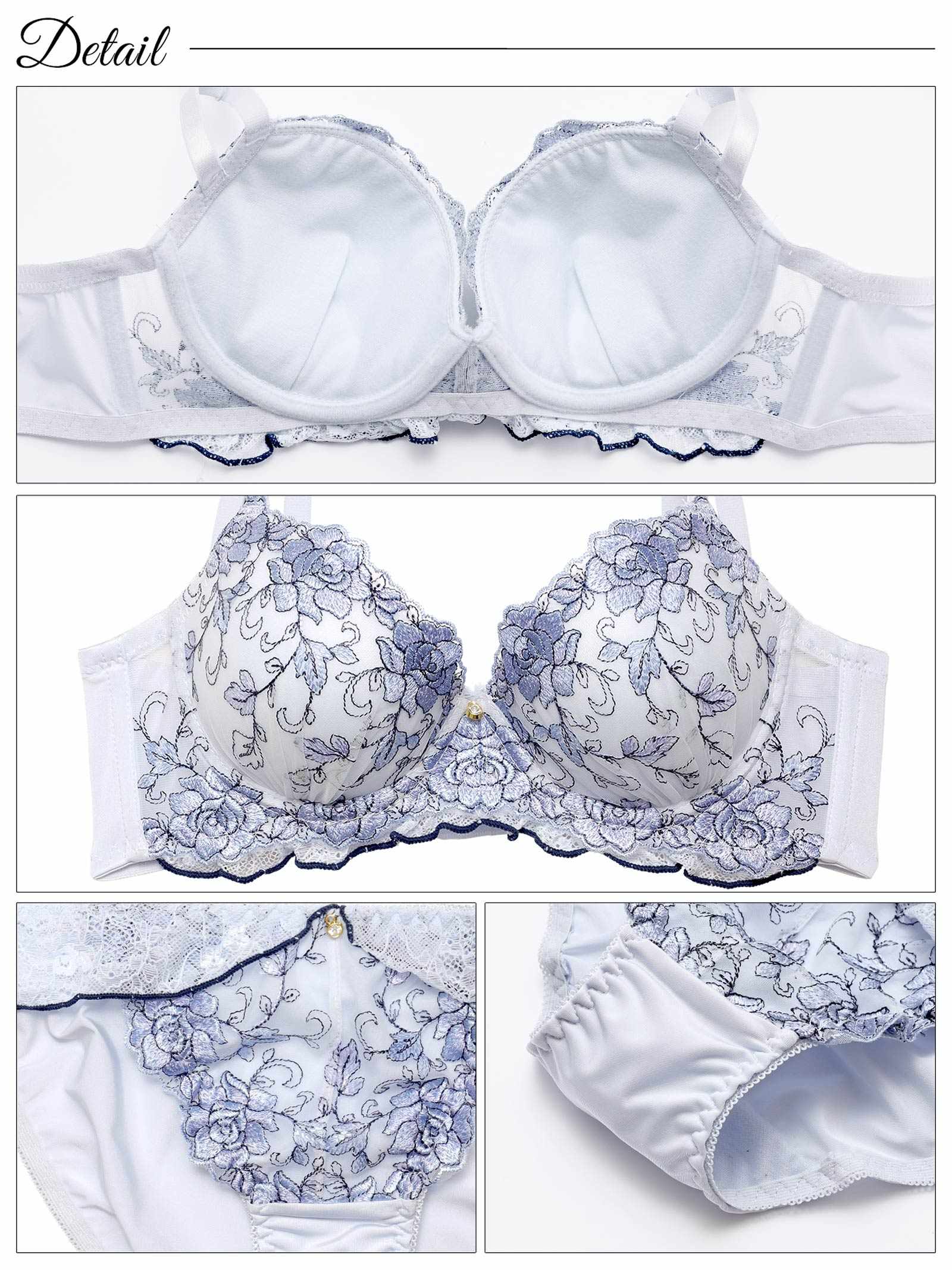 3/12新作!【EFサイズ】ローゼンパイピングレース育乳脇高ブラジャー&フルバックショーツ