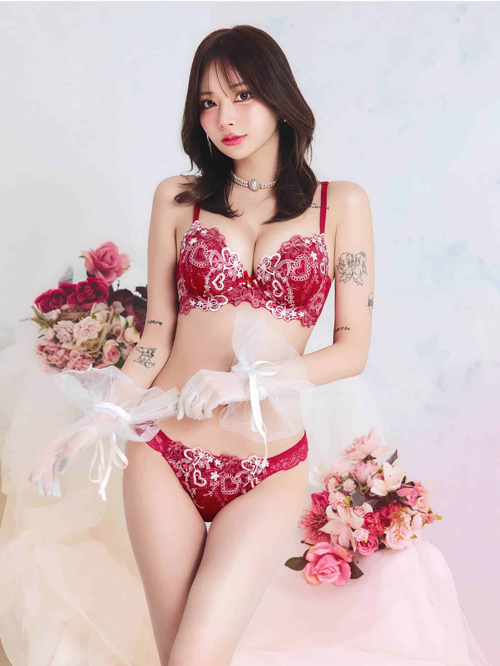 1/29新作!【EFサイズ】スイートロマンティックハート育乳脇高ブラジャー&フルバックショーツ