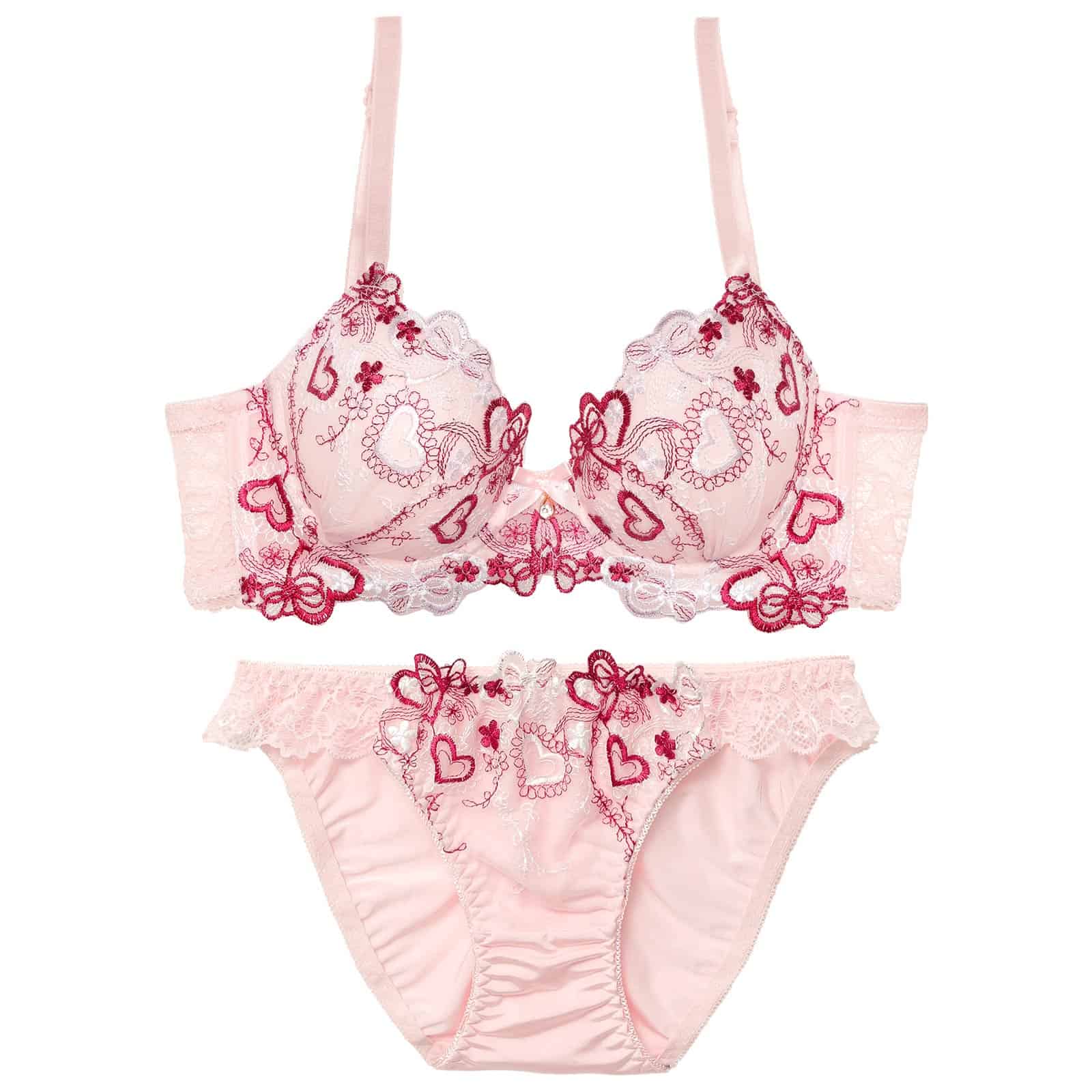 4/16再販!【EFサイズ】スイートロマンティックハート育乳脇高ブラジャー&フルバックショーツ