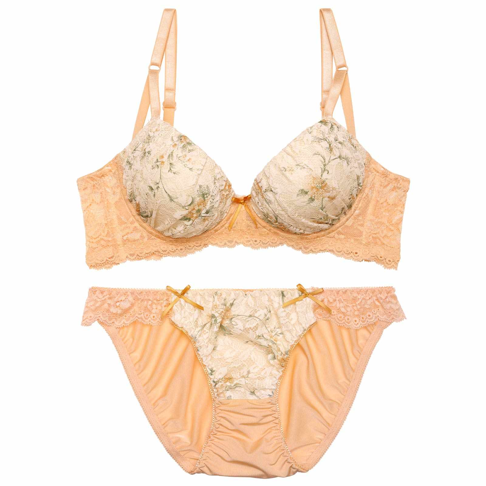 フローラルキュートレース育乳脇高ブラジャー&フルバックショーツ