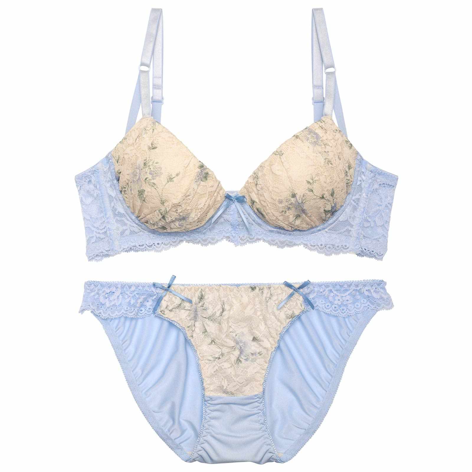 フローラルキュートレース育乳脇高ブラジャー&フルバックショーツ