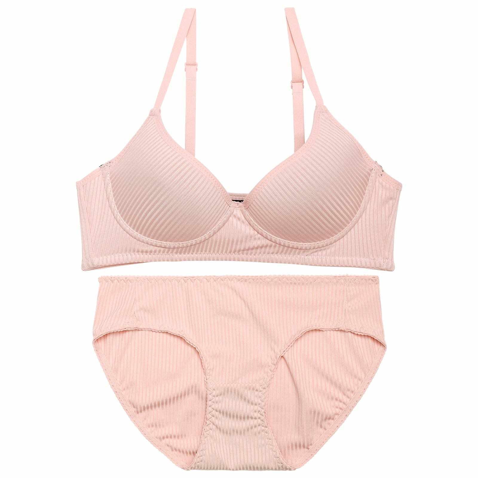 【ノンワイヤー】リラックスシンプルリブブラジャー&フルバックショーツ