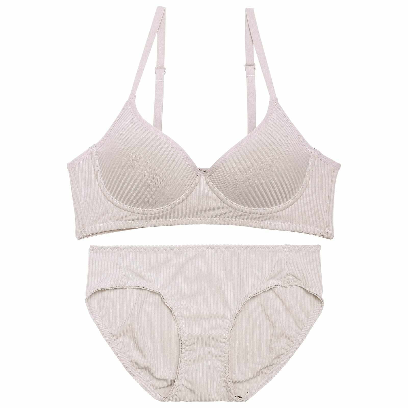 【ノンワイヤー】リラックスシンプルリブブラジャー&フルバックショーツ