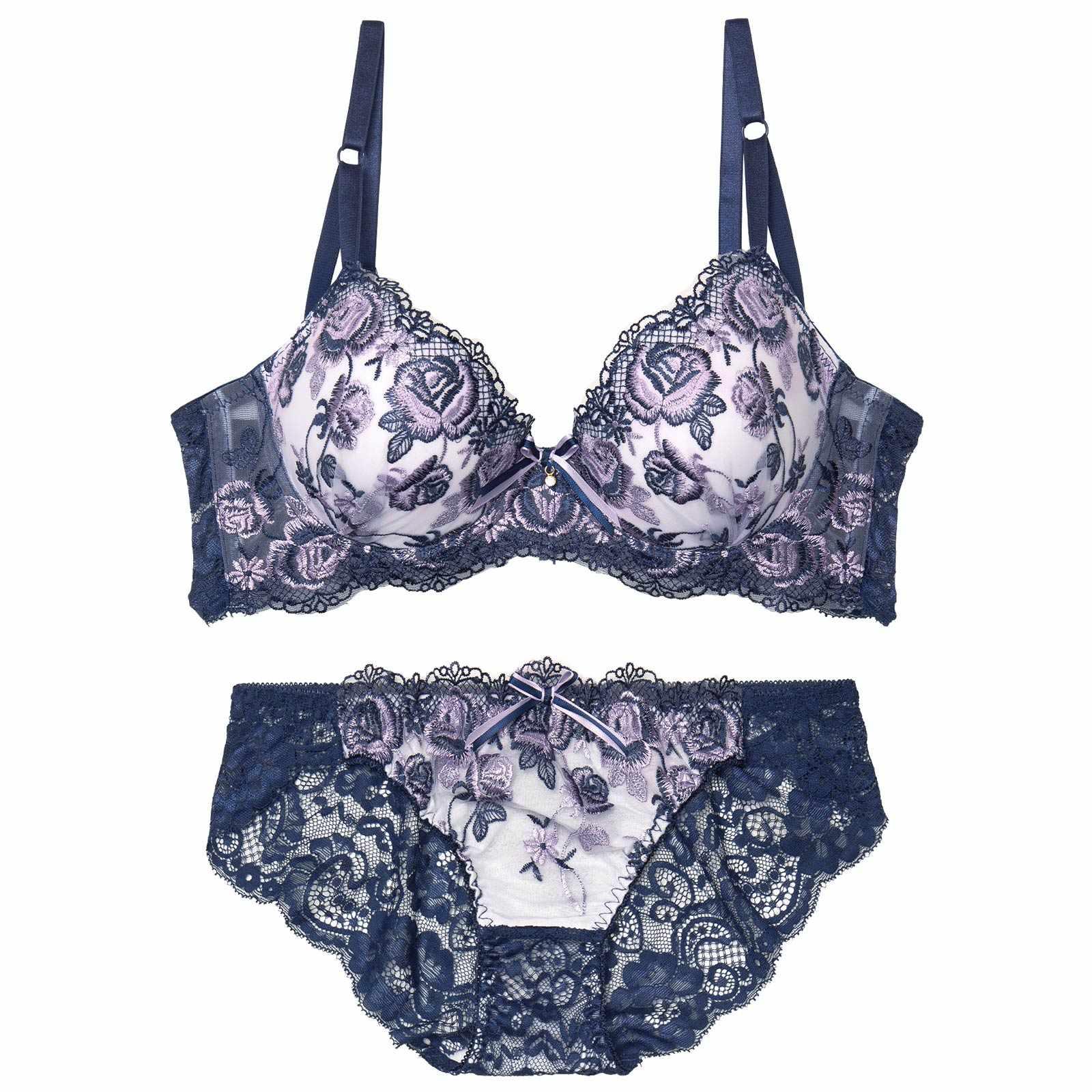 【かとゆり着用】グロリアスローズガーデン育乳脇高ブラジャー&バック透けフルバックショーツ - 【公式】247Lingerie