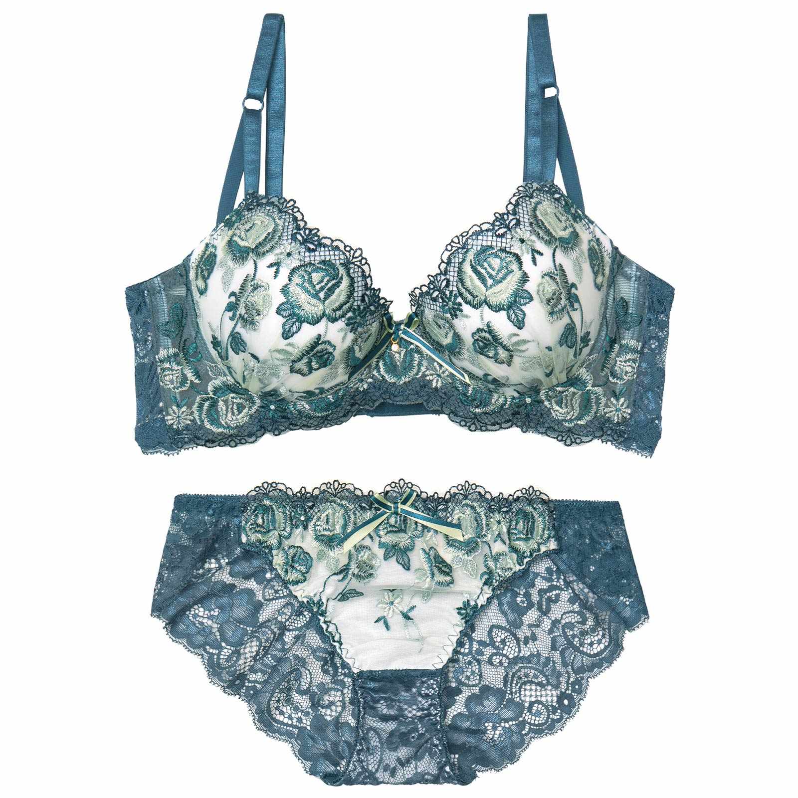 【かとゆり着用】グロリアスローズガーデン育乳脇高ブラジャー&バック透けフルバックショーツ