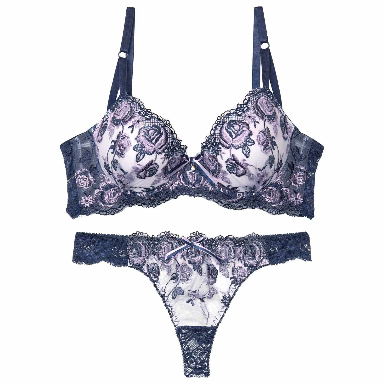 【かとゆり着用】グロリアスローズガーデン育乳脇高ブラジャー&バック透けTバックショーツ