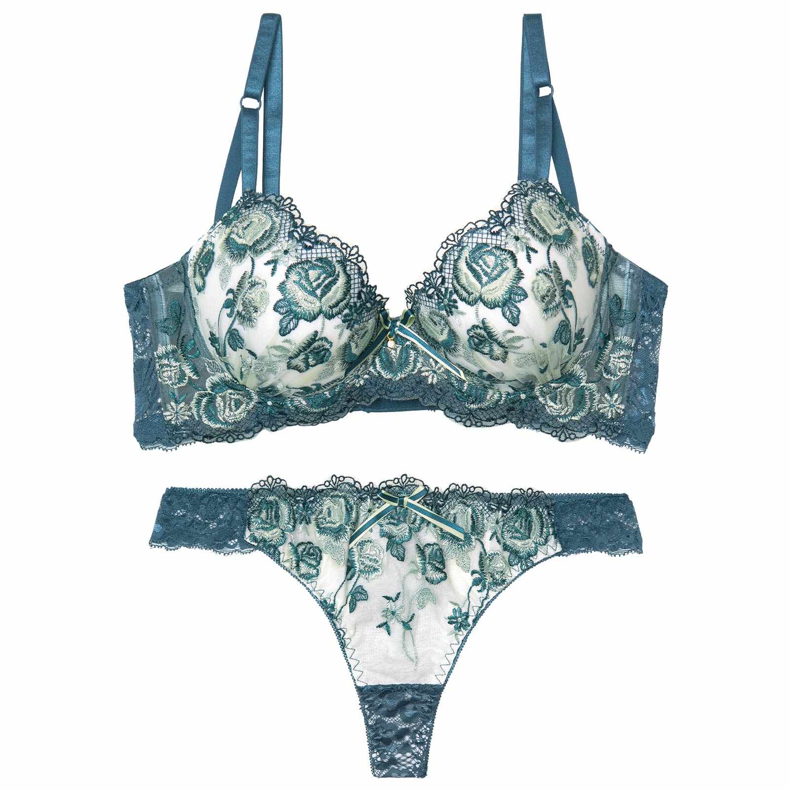 【かとゆり着用】グロリアスローズガーデン育乳脇高ブラジャー&バック透けTバックショーツ