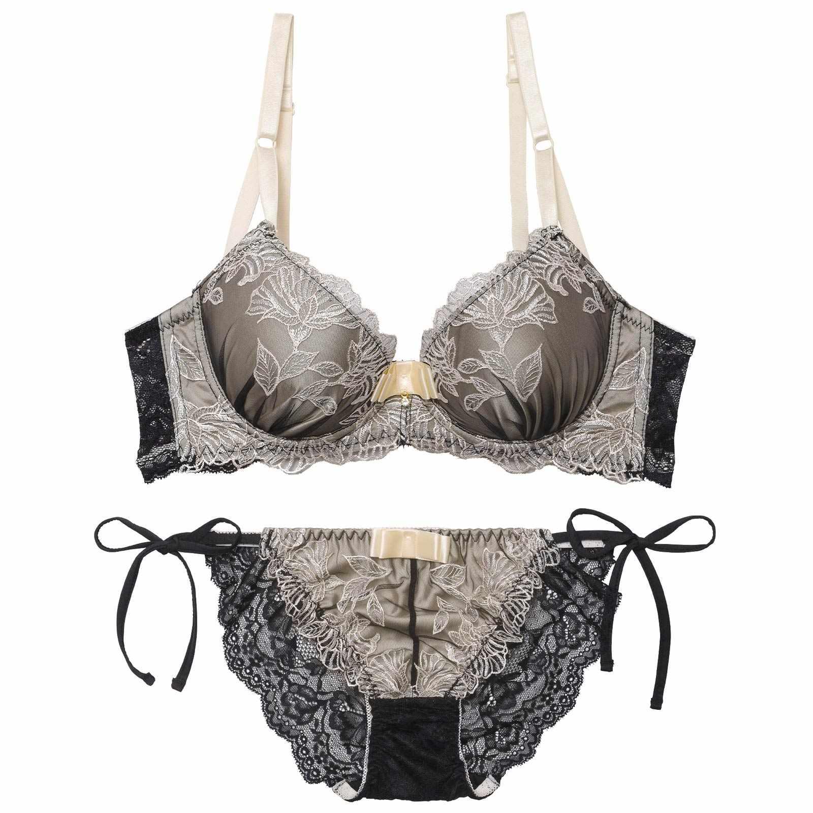 【三上悠亜着用】シックボタニカルフラワー育乳脇高ブラジャー&サイド紐バック透けフルバックショーツ - 【公式】247Lingerie