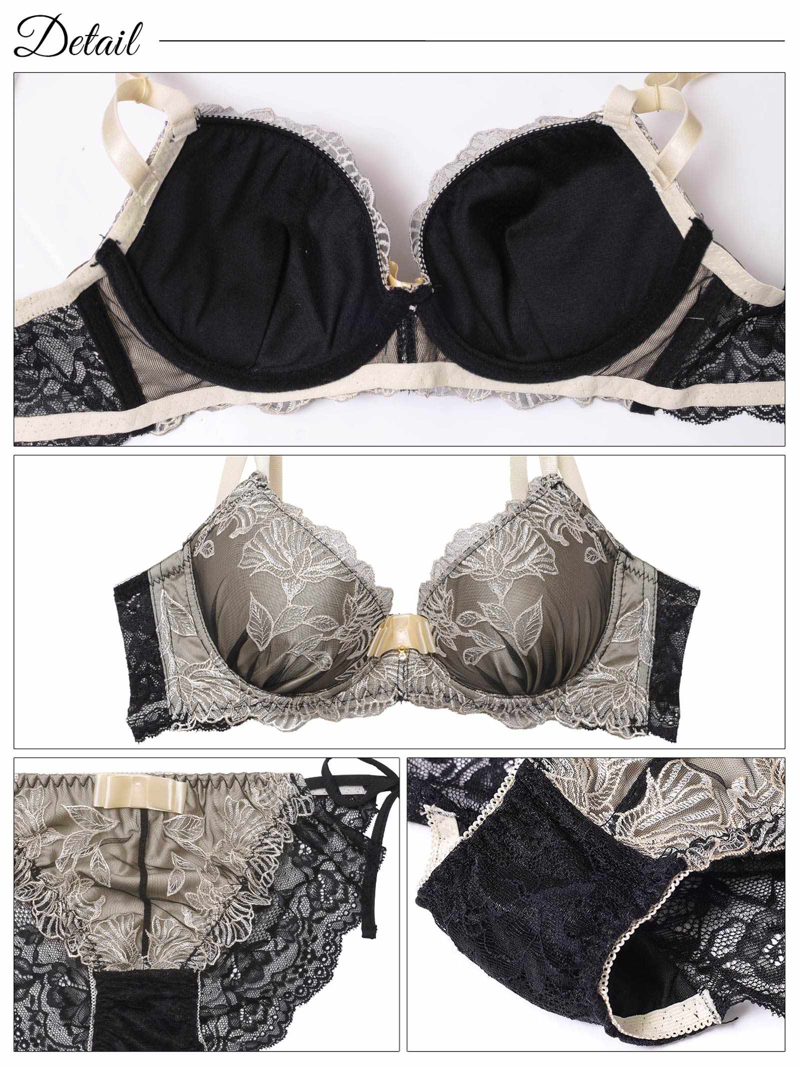 3/24新作!【三上悠亜着用】【EFサイズ】シックボタニカルフラワー育乳脇高ブラジャー&サイド紐バック透けフルバックショーツ