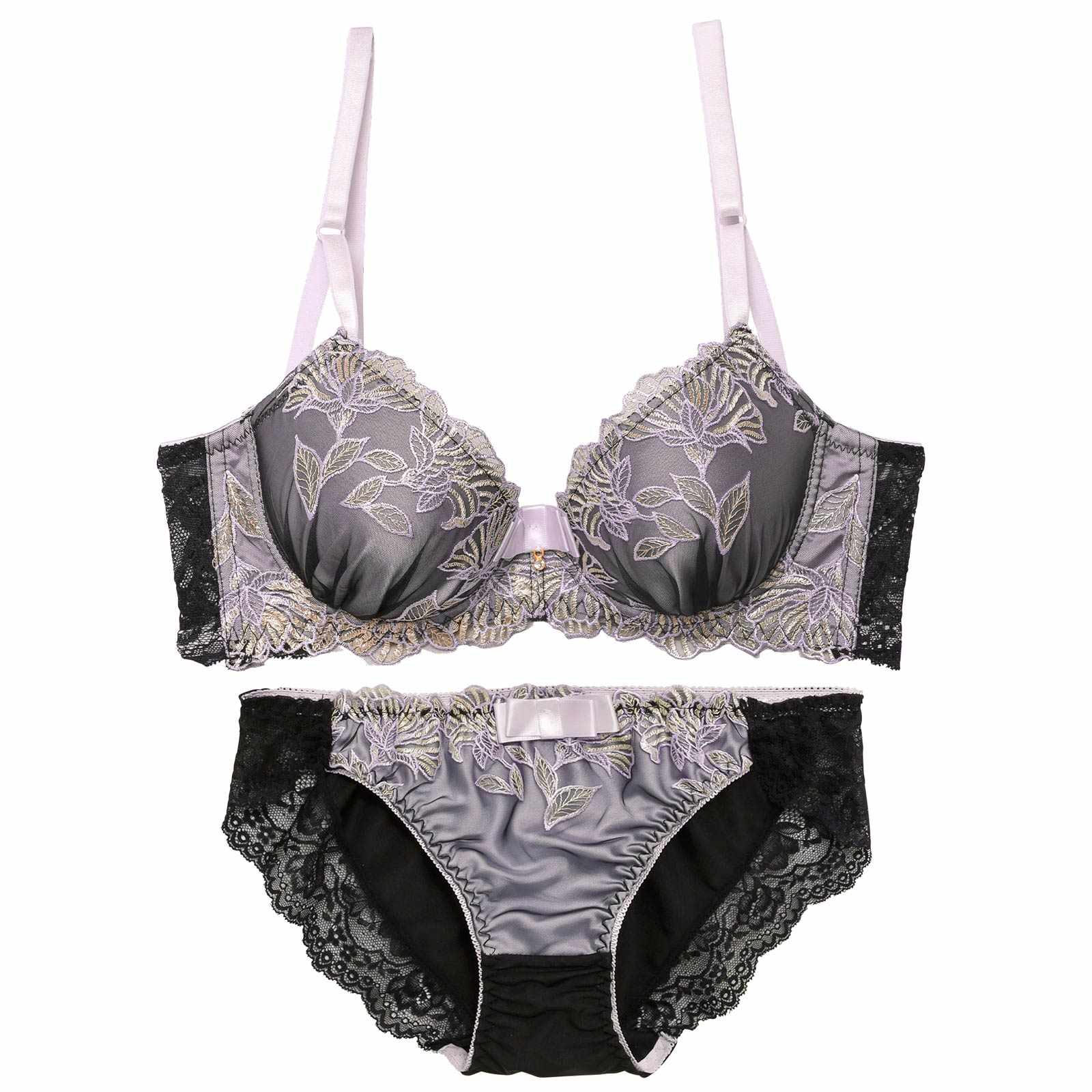 【三上悠亜着用】シックボタニカルフラワー育乳脇高ブラジャー&フルバックショーツ