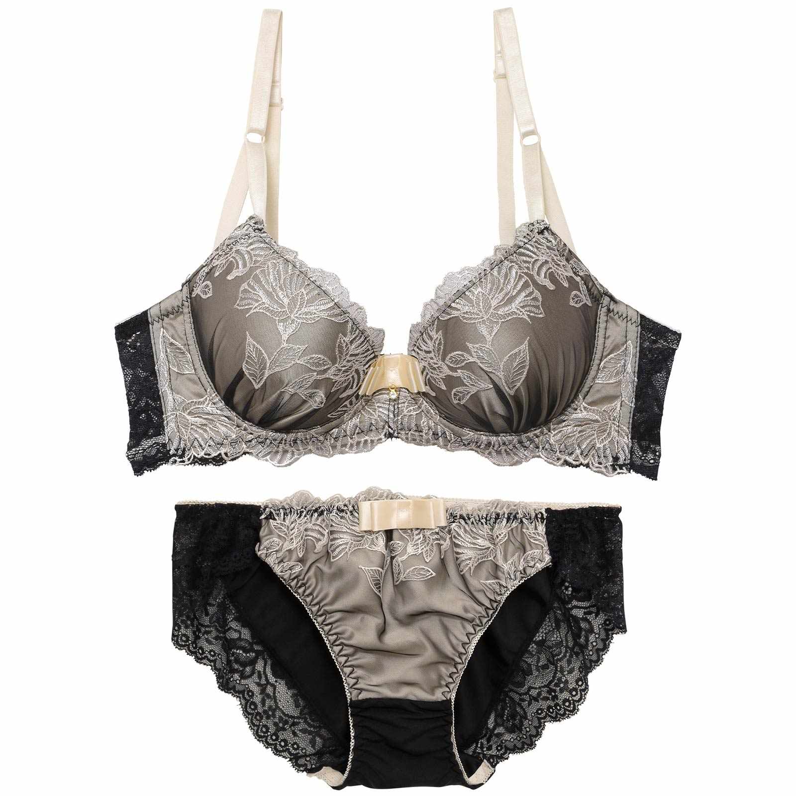 【三上悠亜着用】シックボタニカルフラワー育乳脇高ブラジャー&フルバックショーツ