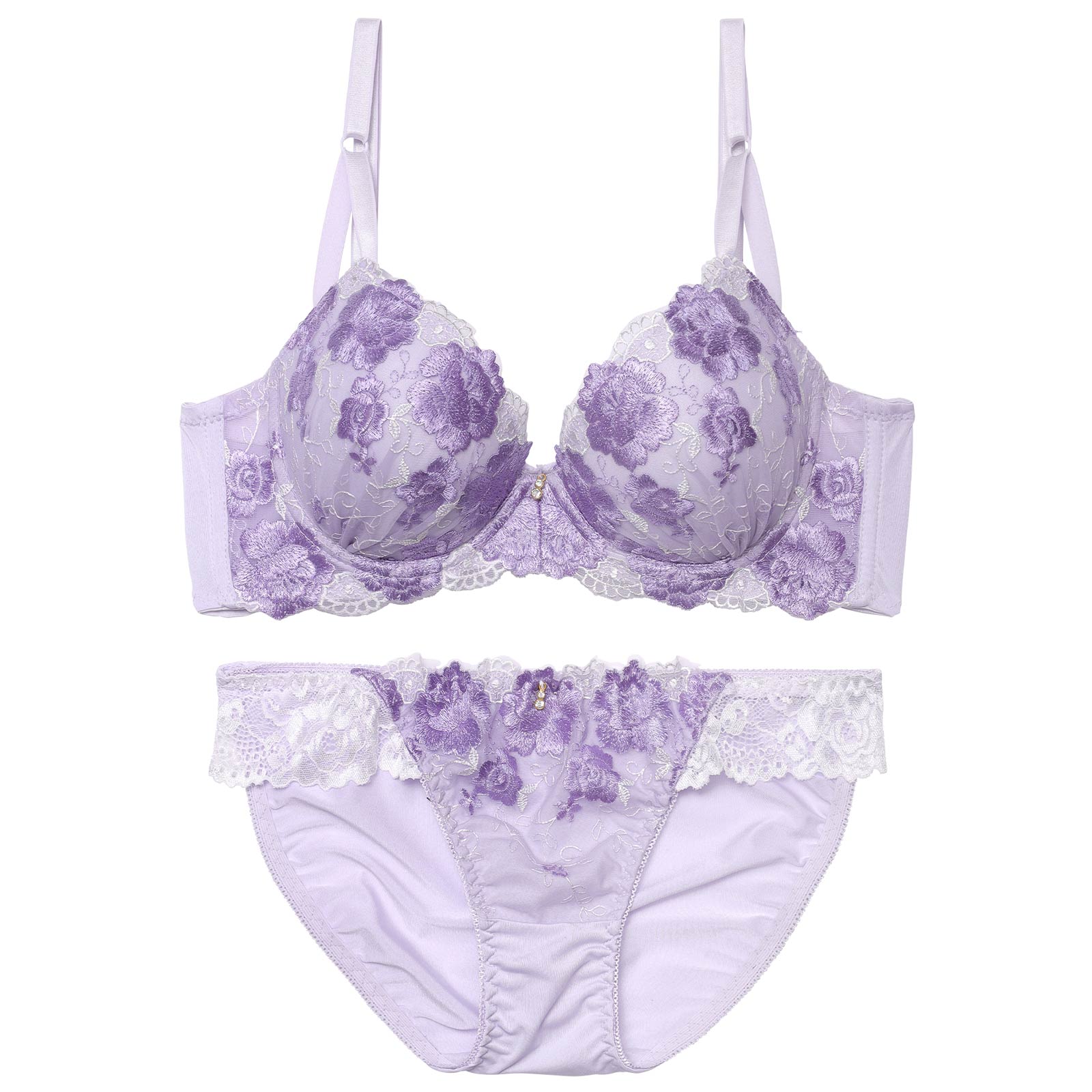 ニュアンスフローラルエンブロイダリー育乳脇高ブラジャー&フルバックショーツ