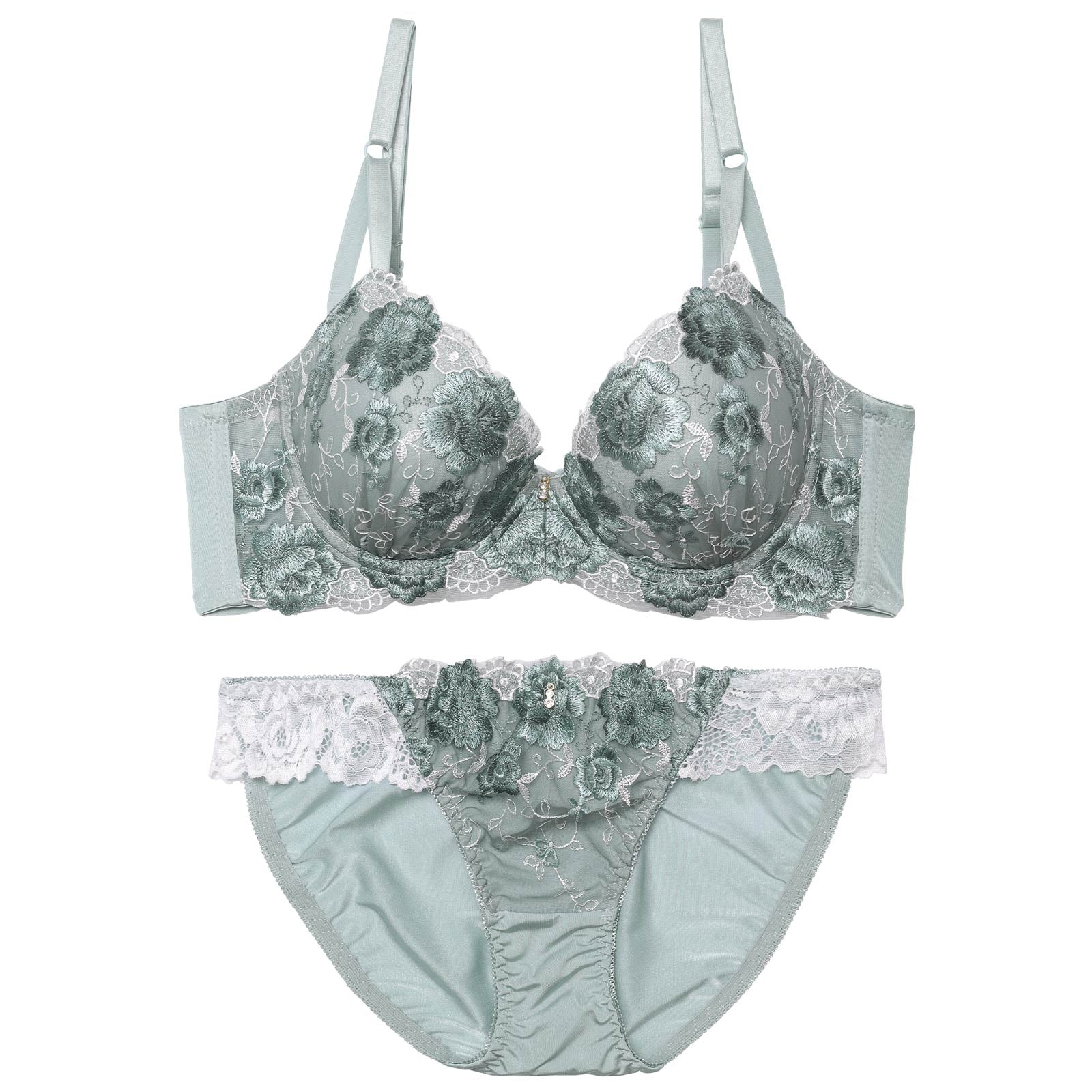 ニュアンスフローラルエンブロイダリー育乳脇高ブラジャー&フルバックショーツ