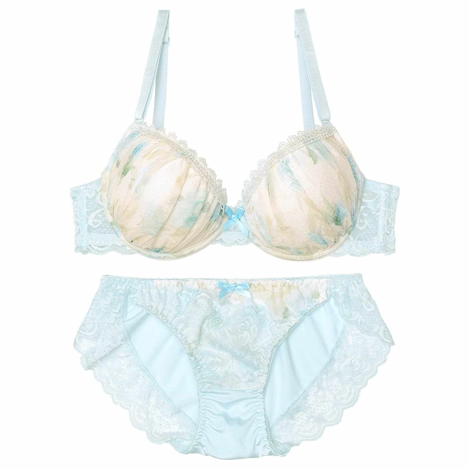 レーシィカット水彩ブロッサムブラジャー&フルバックショーツ