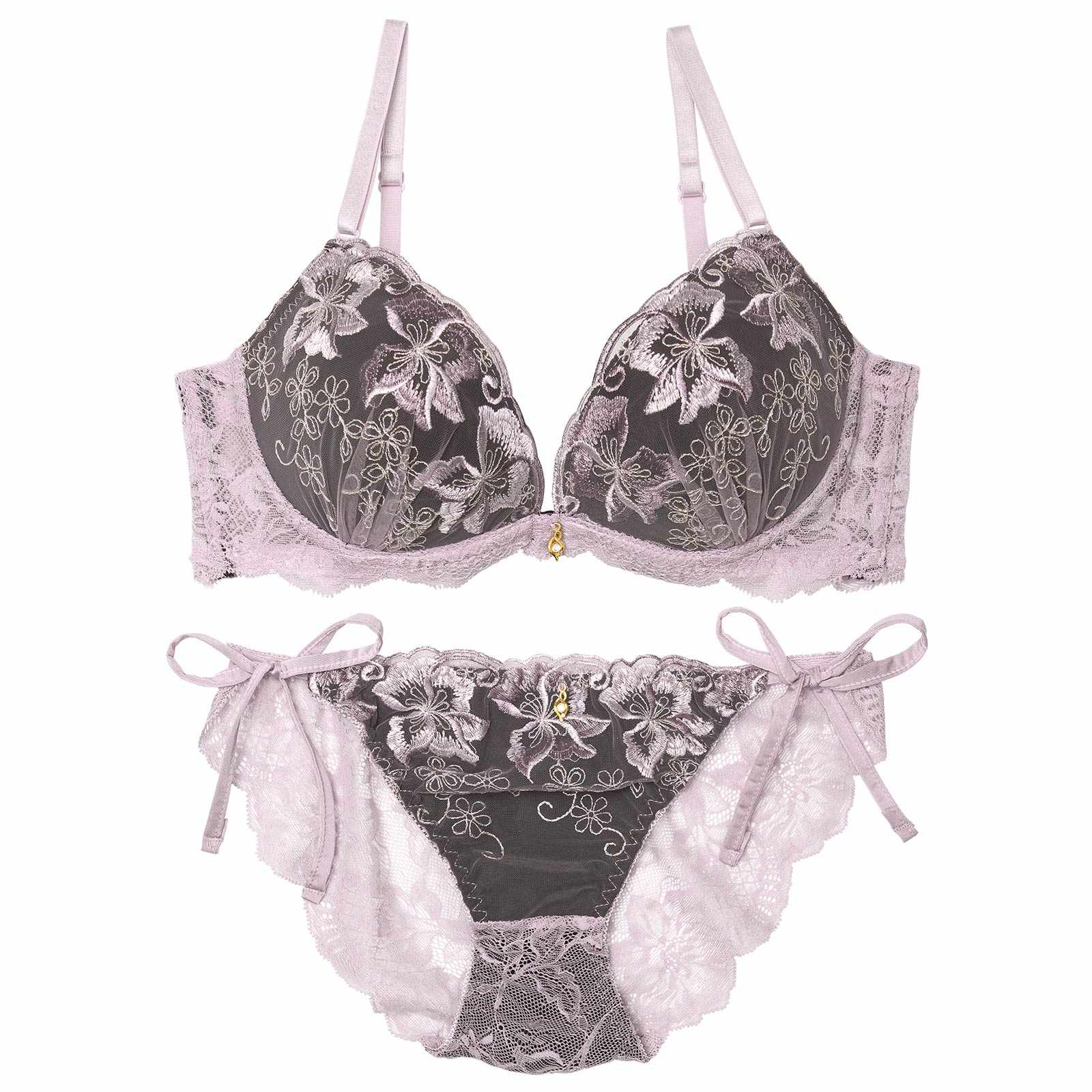 10/21再販!【かとゆり着用】エレガントフェアリーブルームブラジャー&サイド紐バック透けフルバックショーツ