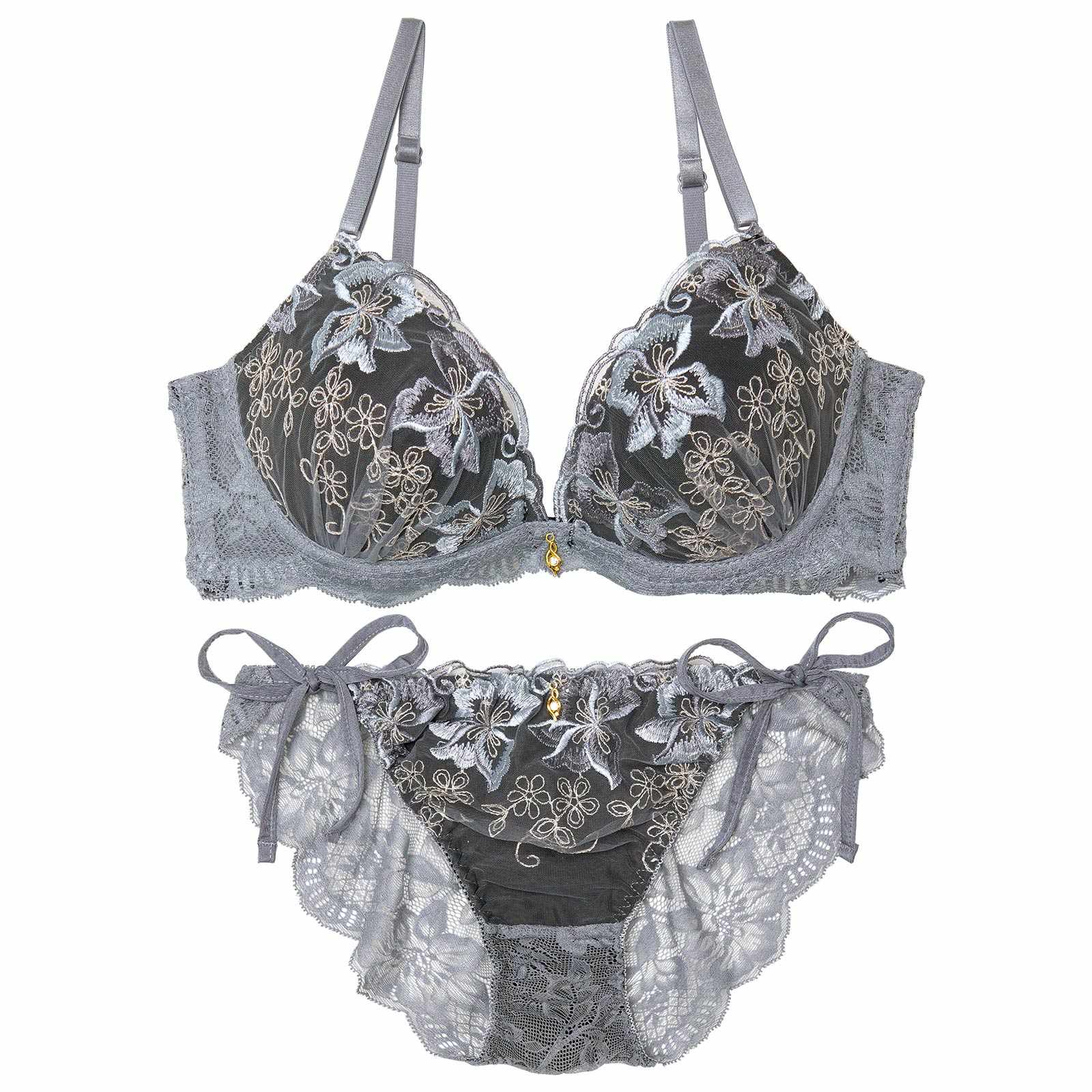 10/21再販!【かとゆり着用】エレガントフェアリーブルームブラジャー&サイド紐バック透けフルバックショーツ