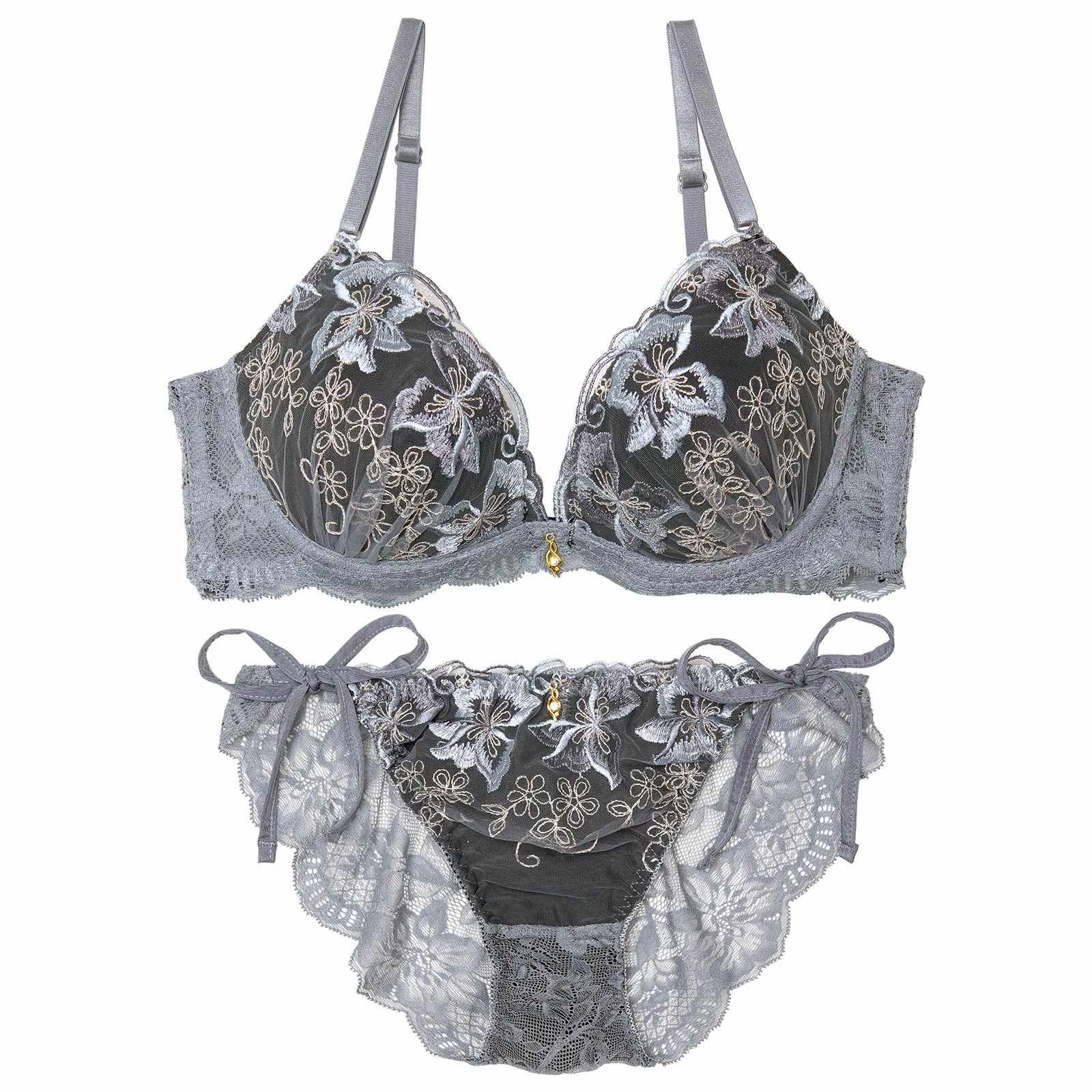 【かとゆり着用】エレガントフェアリーブルームブラジャー&サイド紐バック透けフルバックショーツ - 【公式】247Lingerie