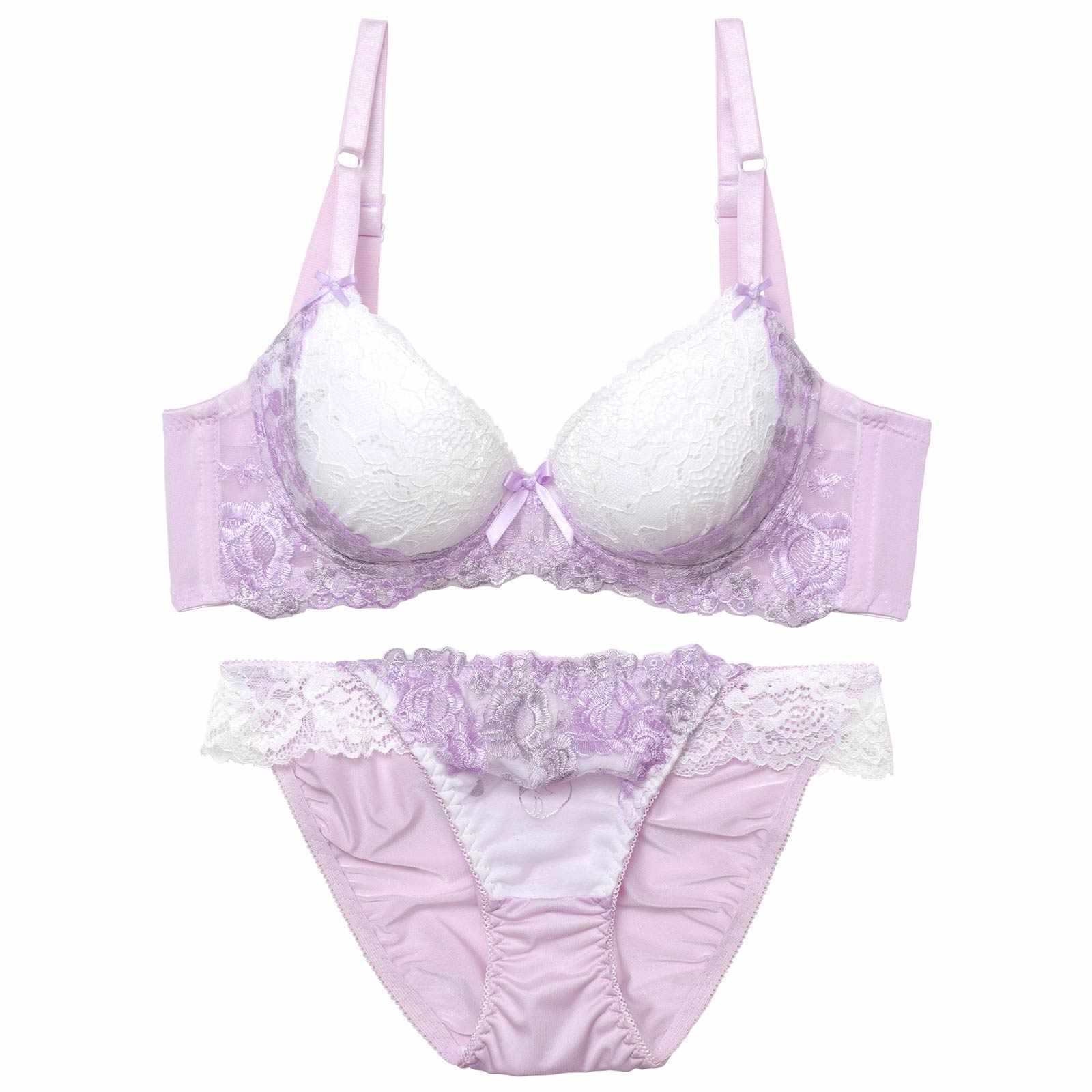 フェミニンレースブルーミング育乳脇高ブラジャー&フルバックショーツ