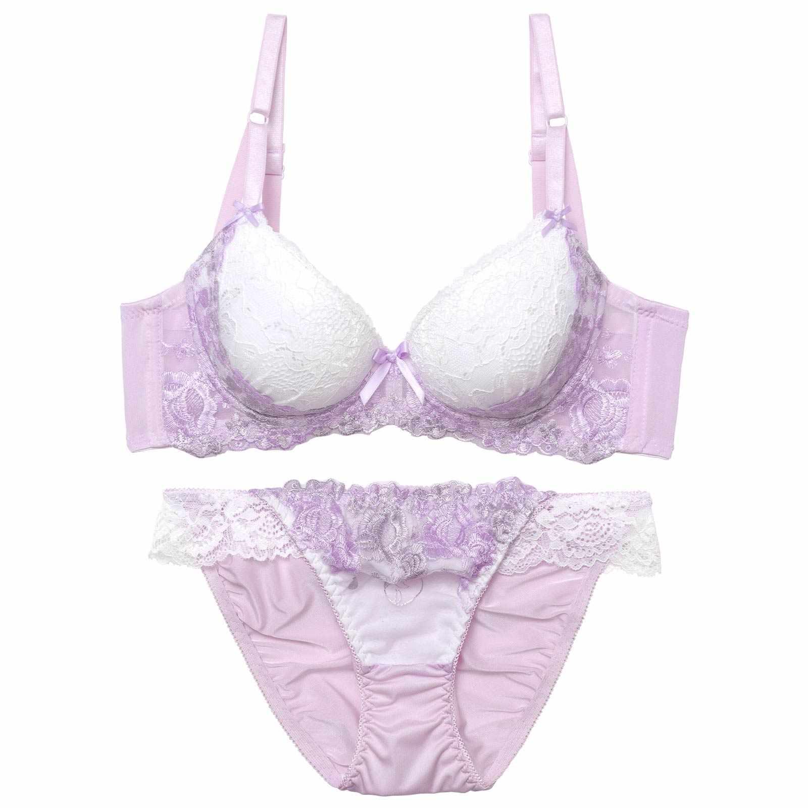 フェミニンレースブルーミング育乳脇高ブラジャー&フルバックショーツ - 【公式】247Lingerie
