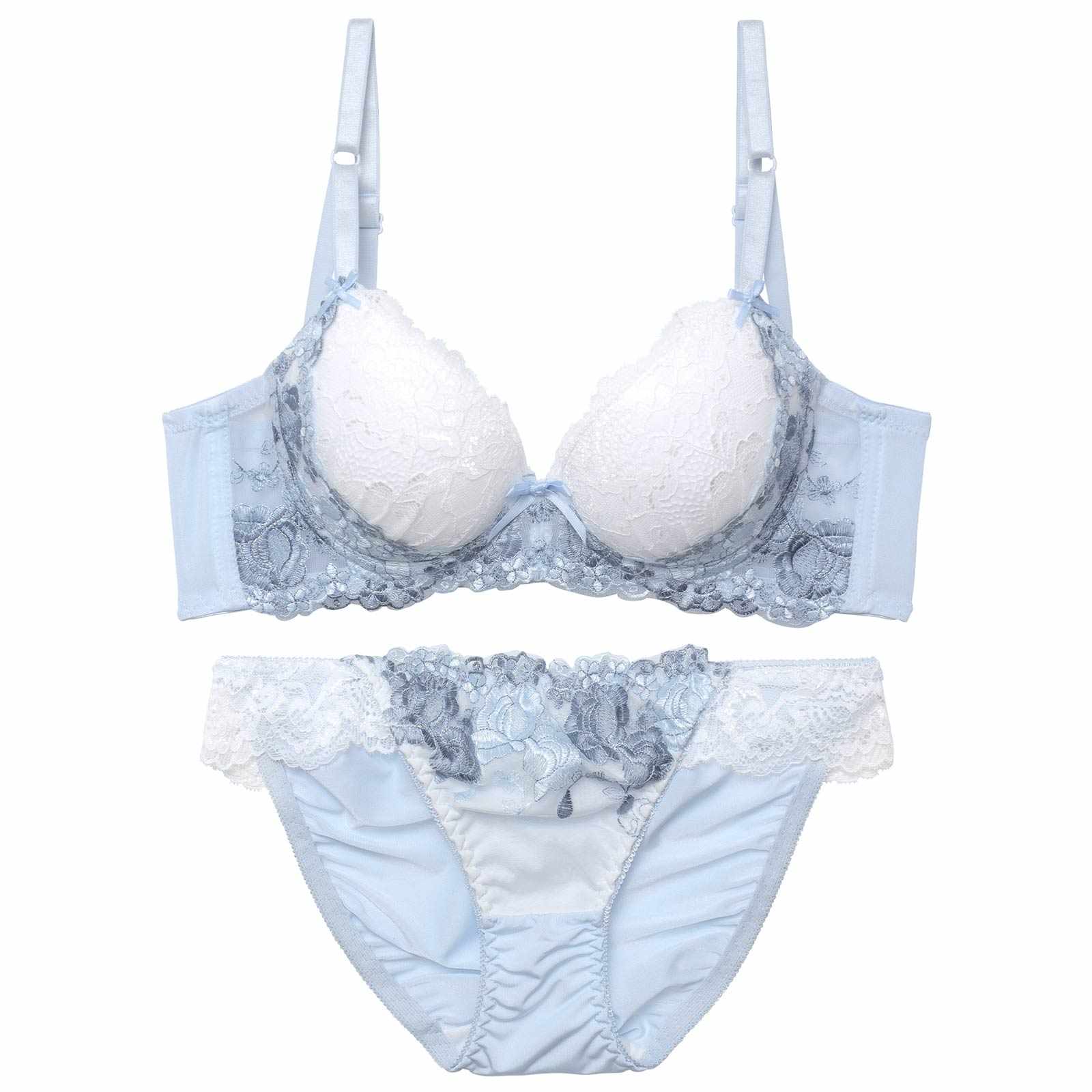 フェミニンレースブルーミング育乳脇高ブラジャー&フルバックショーツ