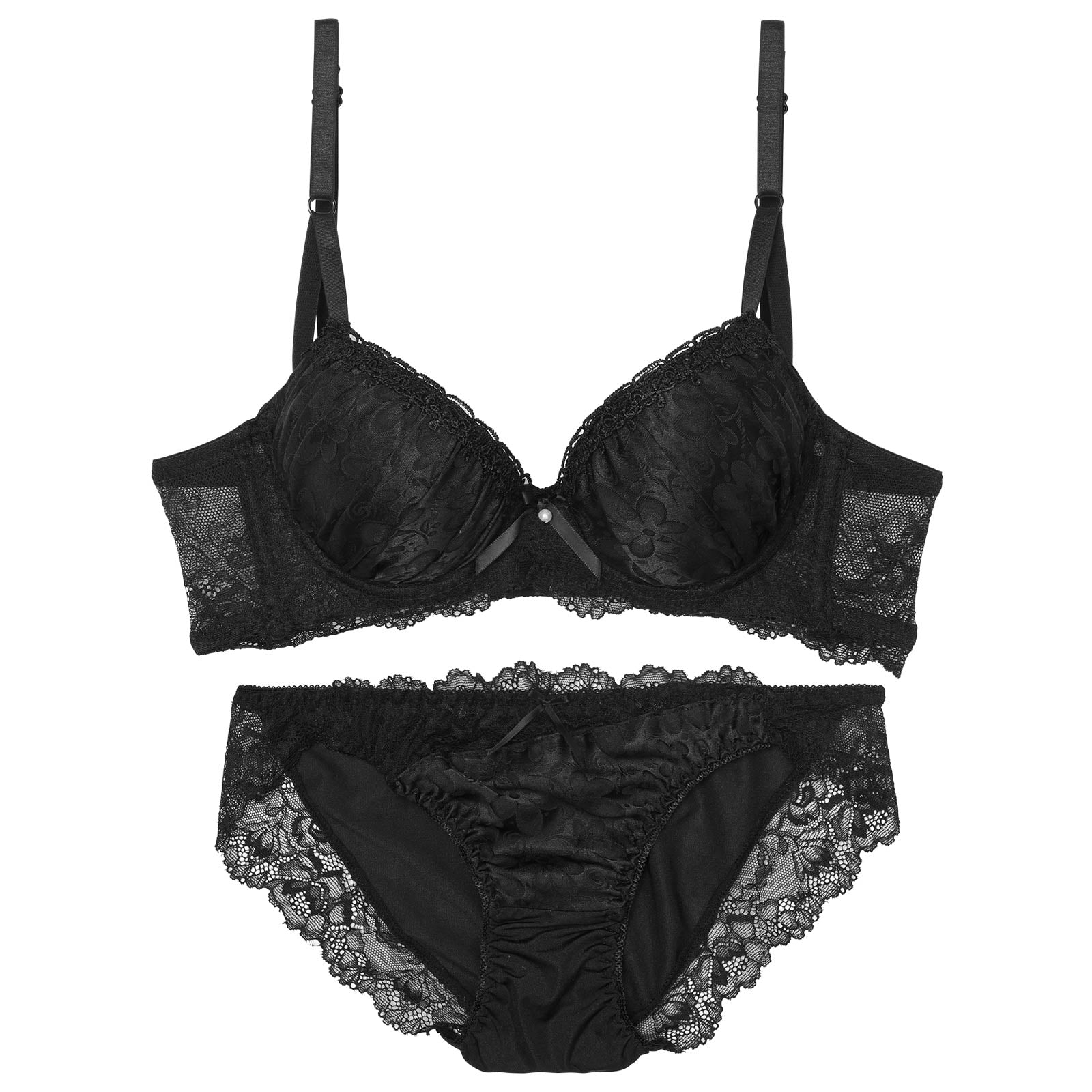 レトロフラワーパール育乳脇高ブラジャー&フルバックショーツ