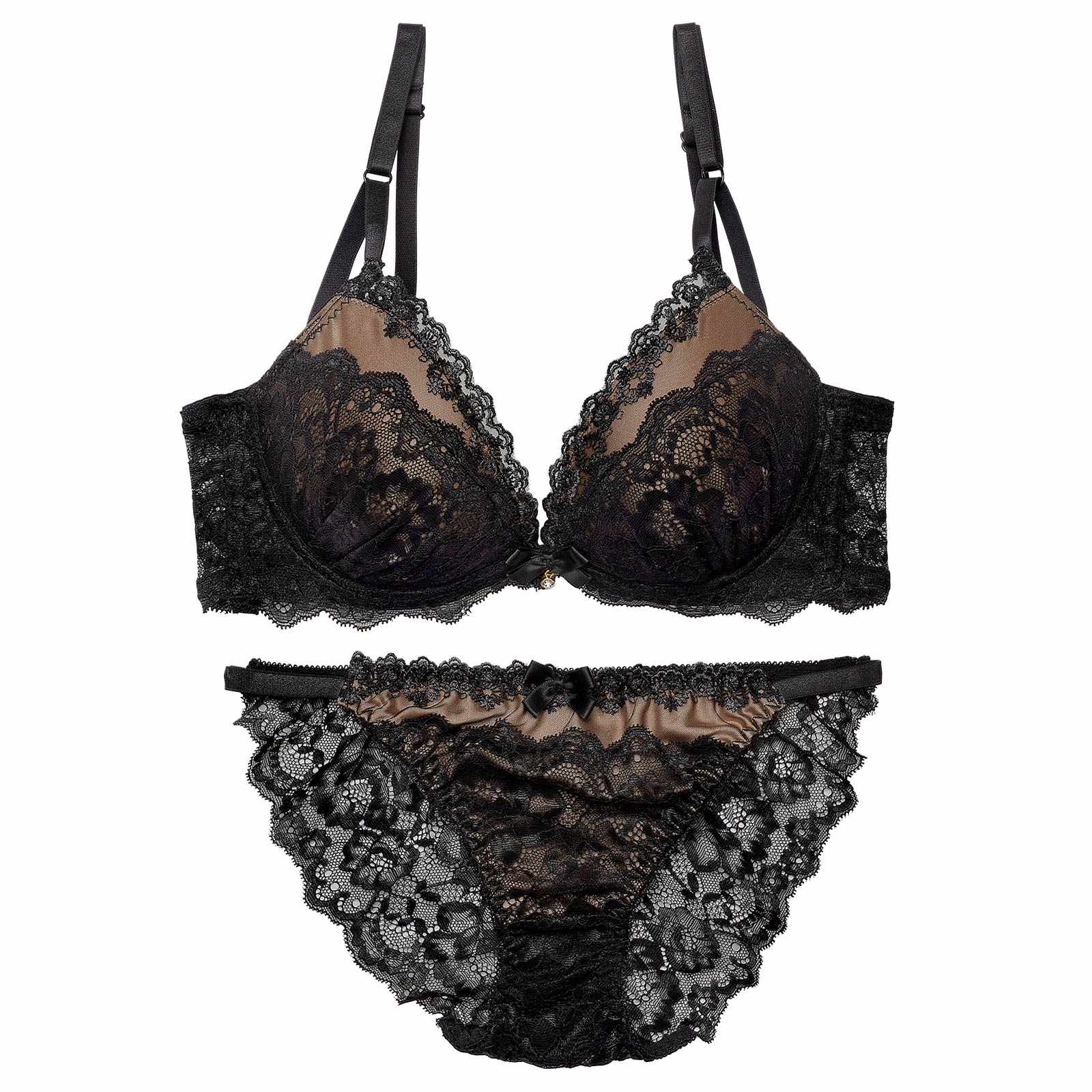 11/18再販!エレガンスシアーレース育乳脇高ブラジャー&バック透けフルバックショーツ