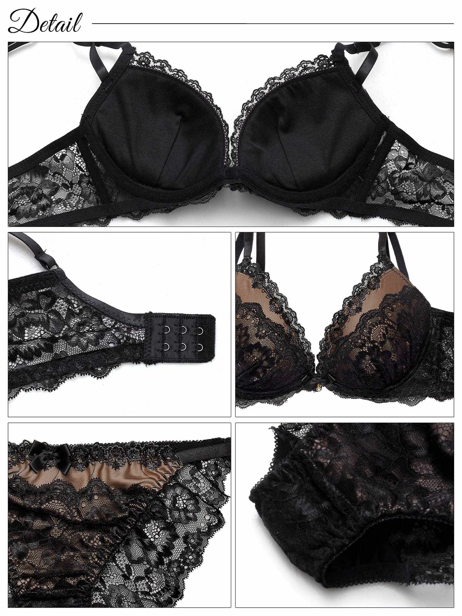 4/30新作!エレガンスシアーレース育乳脇高ブラジャー&バック透けフルバックショーツ