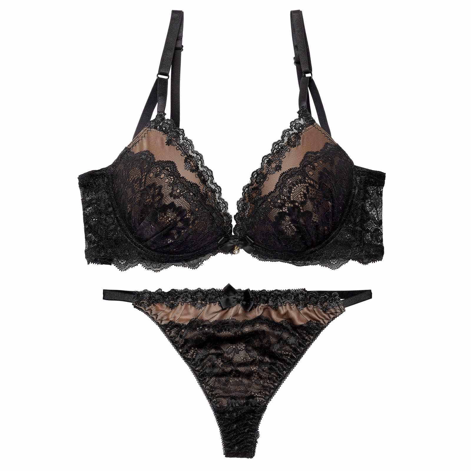 1/8再販!エレガンスシアーレース育乳脇高ブラジャー&バック透けTバックショーツ - 【公式】247Lingerie