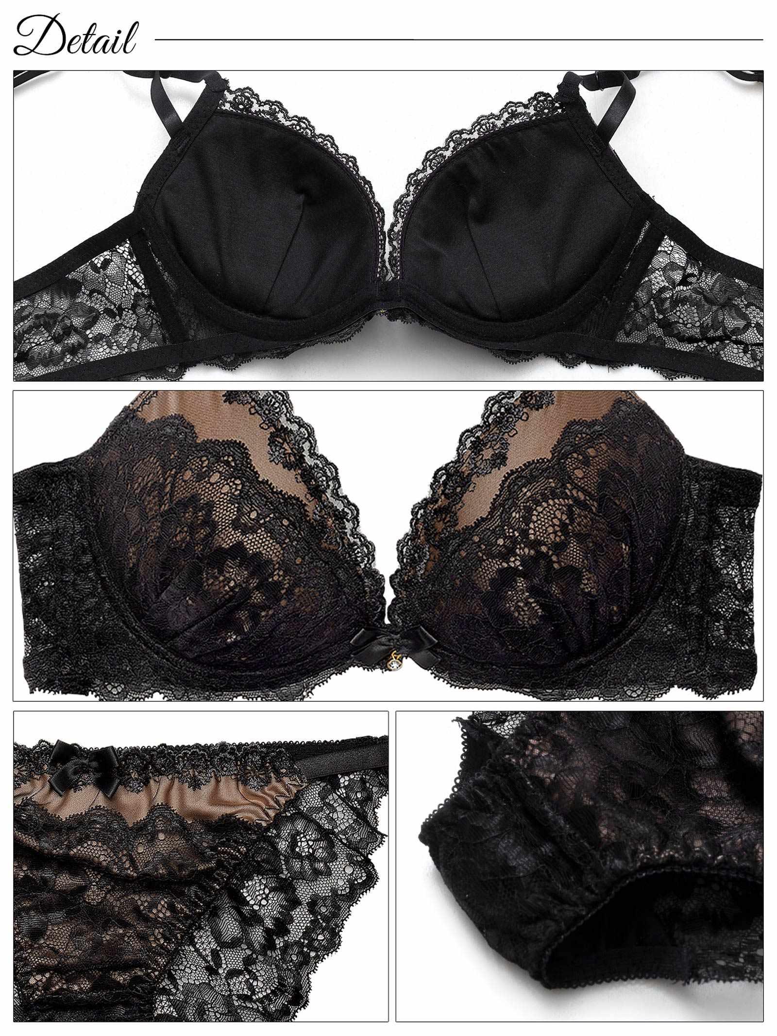 1/8再販!【EFサイズ】エレガンスシアーレース育乳脇高ブラジャー&バック透けフルバックショーツ - 【公式】247Lingerie