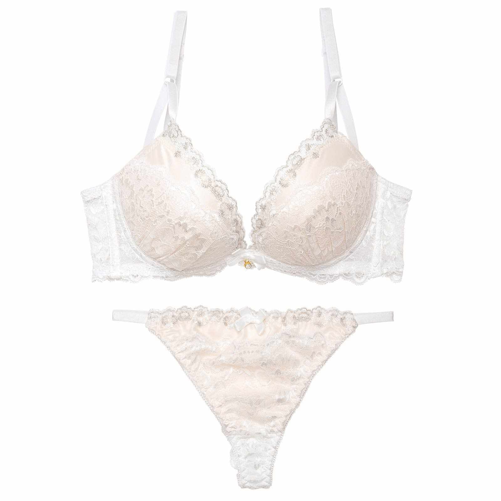 11/18再販!【EFサイズ】エレガンスシアーレース育乳脇高ブラジャー&バック透けTバックショーツ