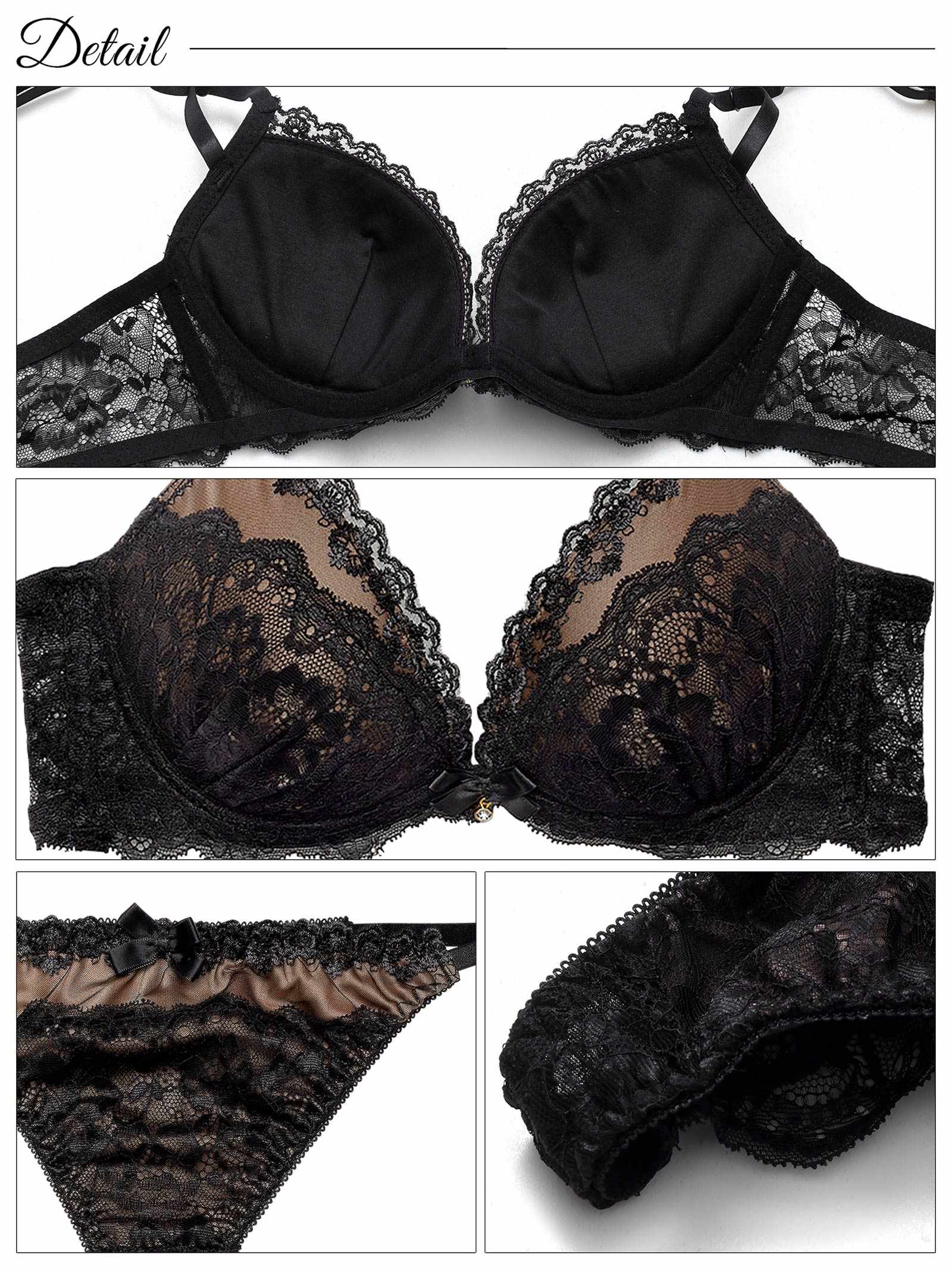 4/30新作!【EFサイズ】エレガンスシアーレース育乳脇高ブラジャー&バック透けTバックショーツ