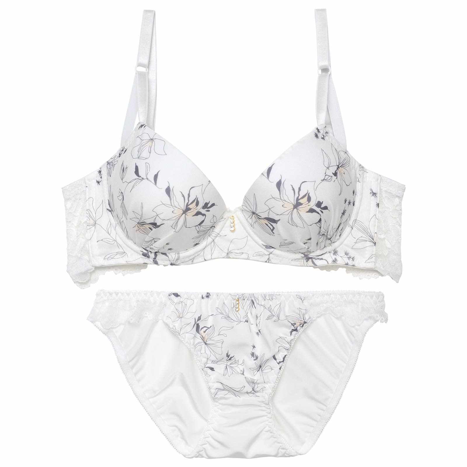 メロウボタニカルフラワー育乳脇高ブラジャー&フルバックショーツ