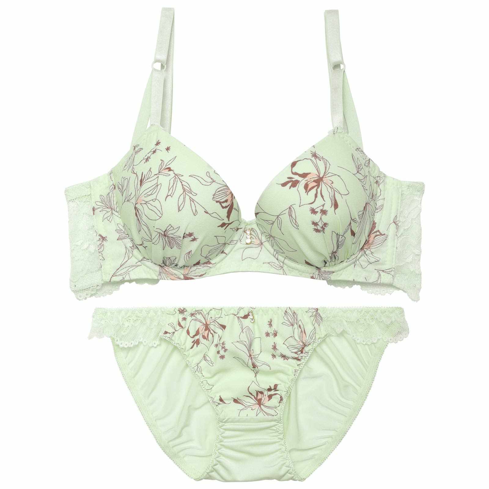メロウボタニカルフラワー育乳脇高ブラジャー&フルバックショーツ