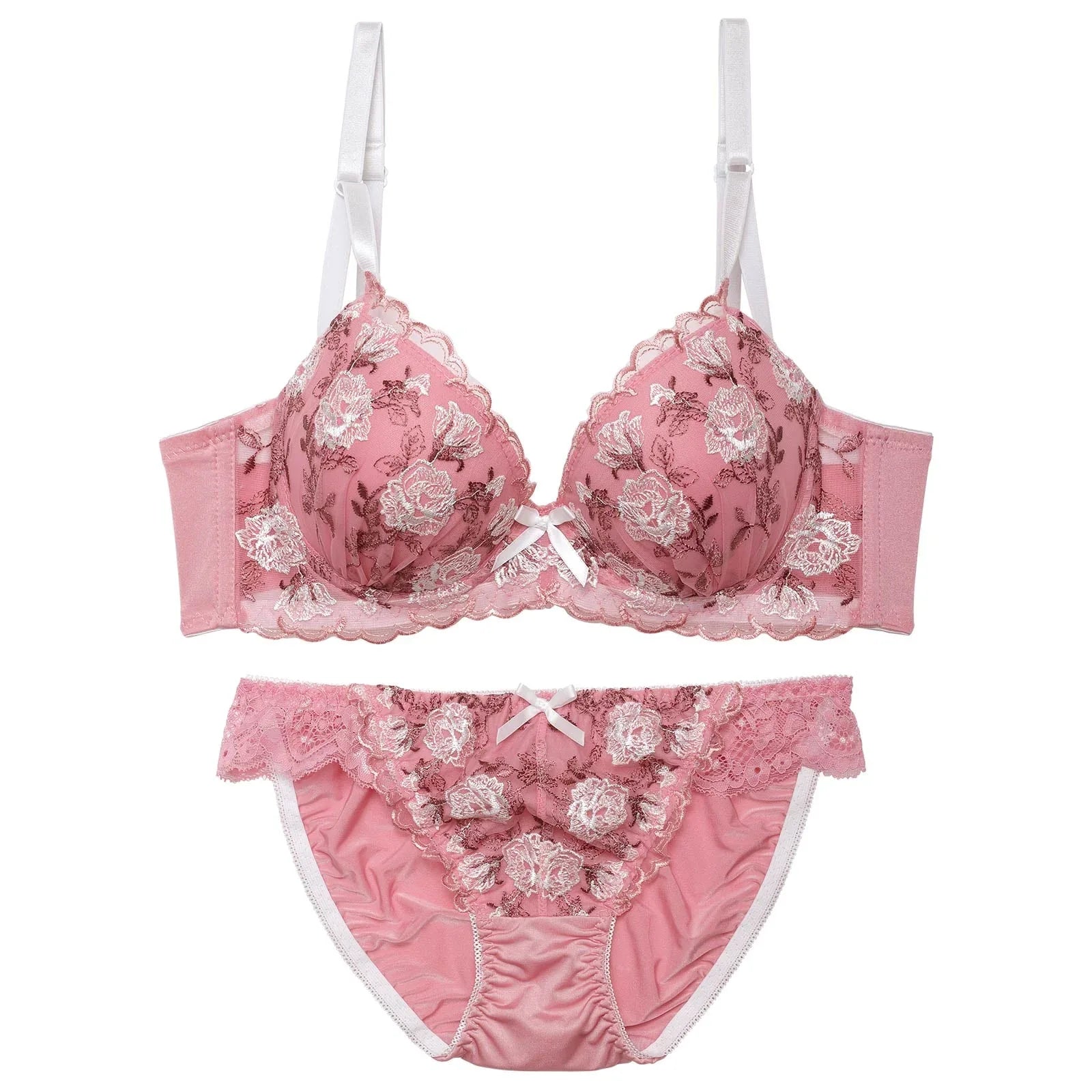 ドルチェローズエンブロイダリー育乳脇高ブラジャー&フルバックショーツ - 【公式】247Lingerie