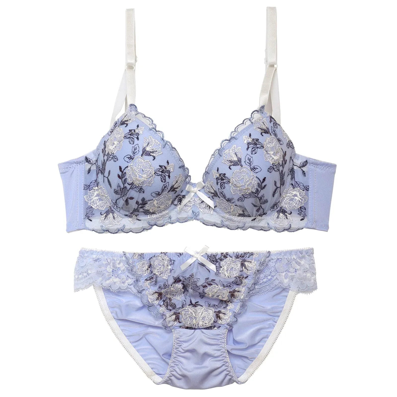 ドルチェローズエンブロイダリー育乳脇高ブラジャー&フルバックショーツ - 【公式】247Lingerie