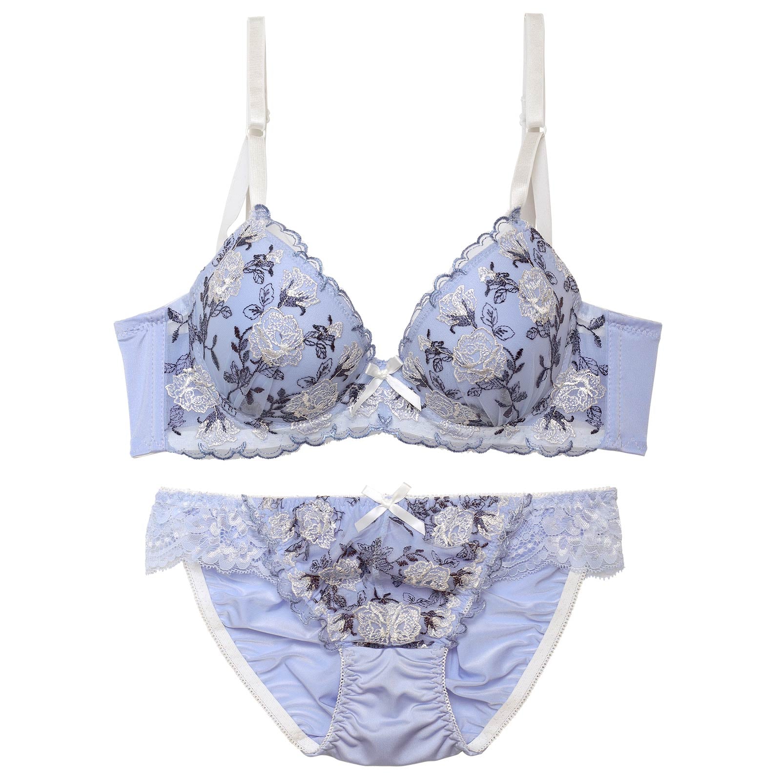 【EFサイズ】ドルチェローズエンブロイダリー育乳脇高ブラジャー&フルバックショーツ