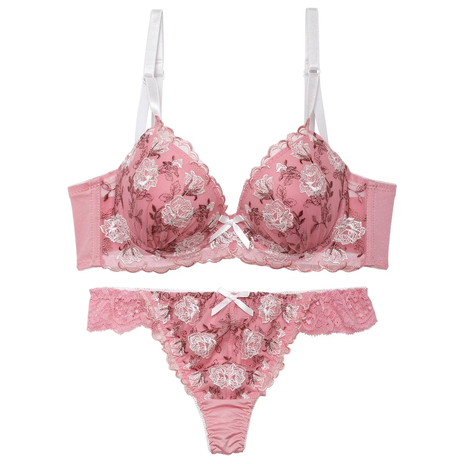 【EFサイズ】ドルチェローズエンブロイダリー育乳脇高ブラジャー&Tバックショーツ - 【公式】247Lingerie