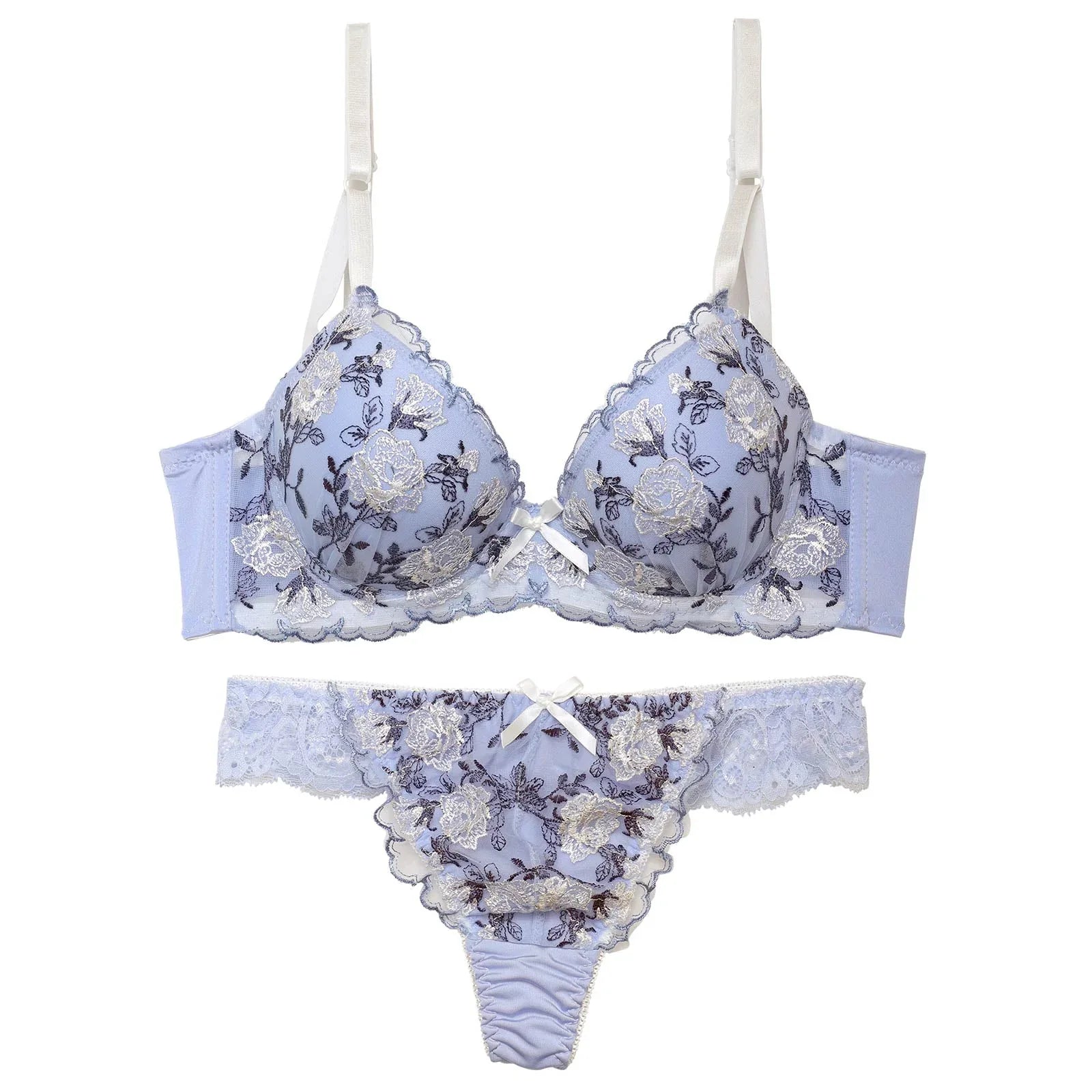 【EFサイズ】ドルチェローズエンブロイダリー育乳脇高ブラジャー&Tバックショーツ - 【公式】247Lingerie