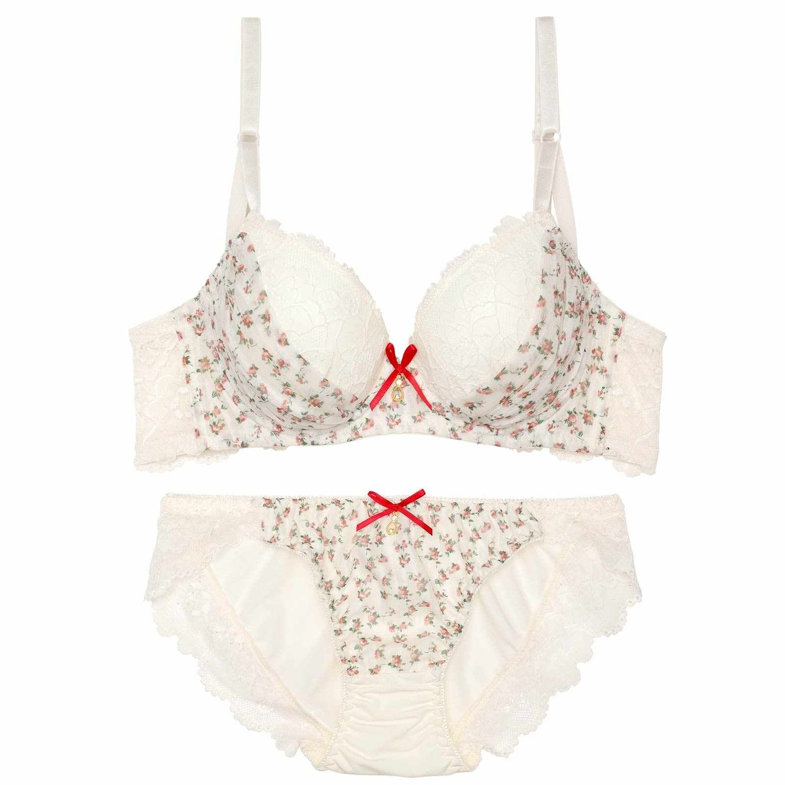 プティフラワーシフォン育乳脇高ブラジャー&フルバックショーツ