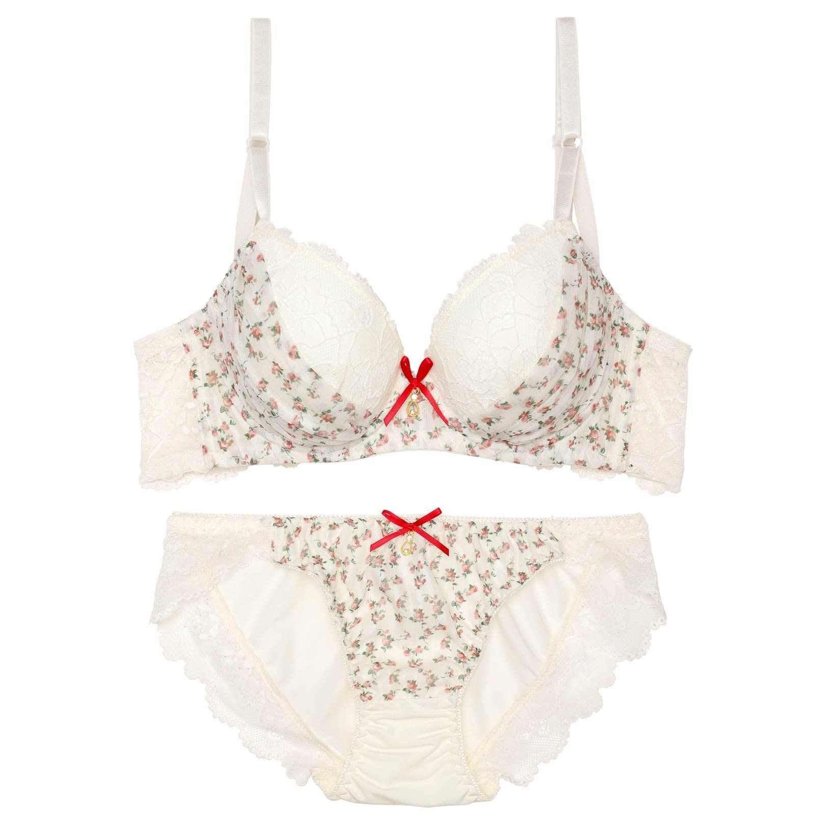 プティフラワーシフォン育乳脇高ブラジャー&フルバックショーツ - 【公式】247Lingerie