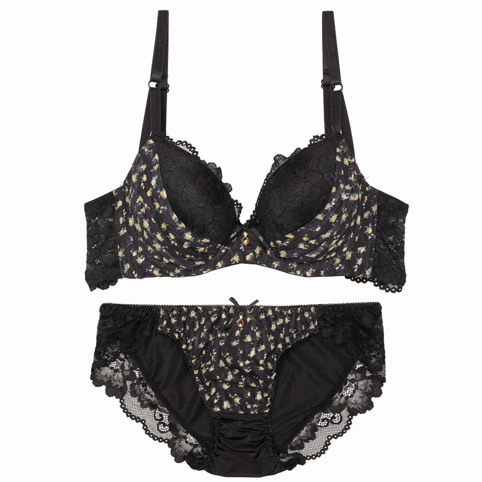 プティフラワーシフォン育乳脇高ブラジャー&フルバックショーツ