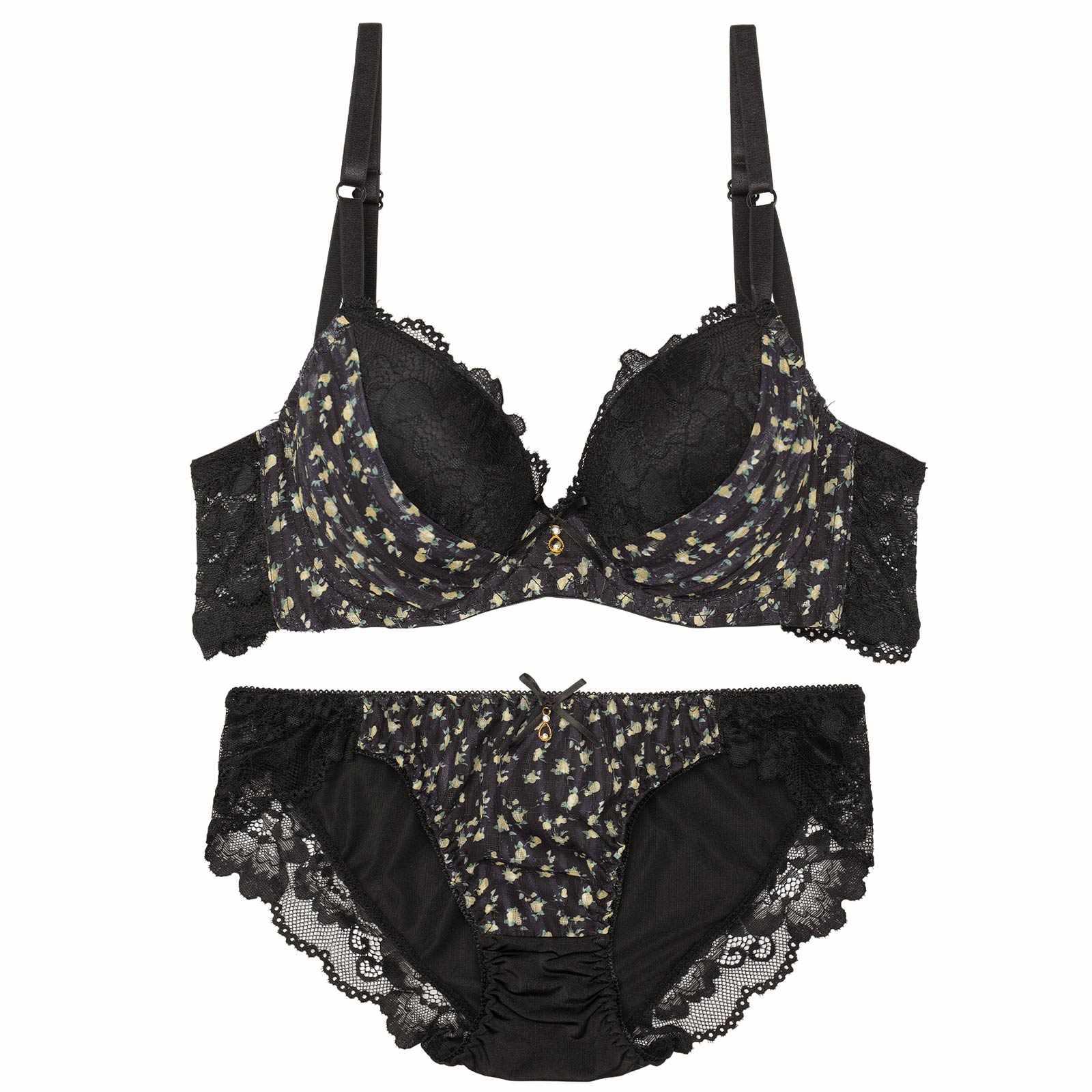 プティフラワーシフォン育乳脇高ブラジャー&フルバックショーツ - 【公式】247Lingerie