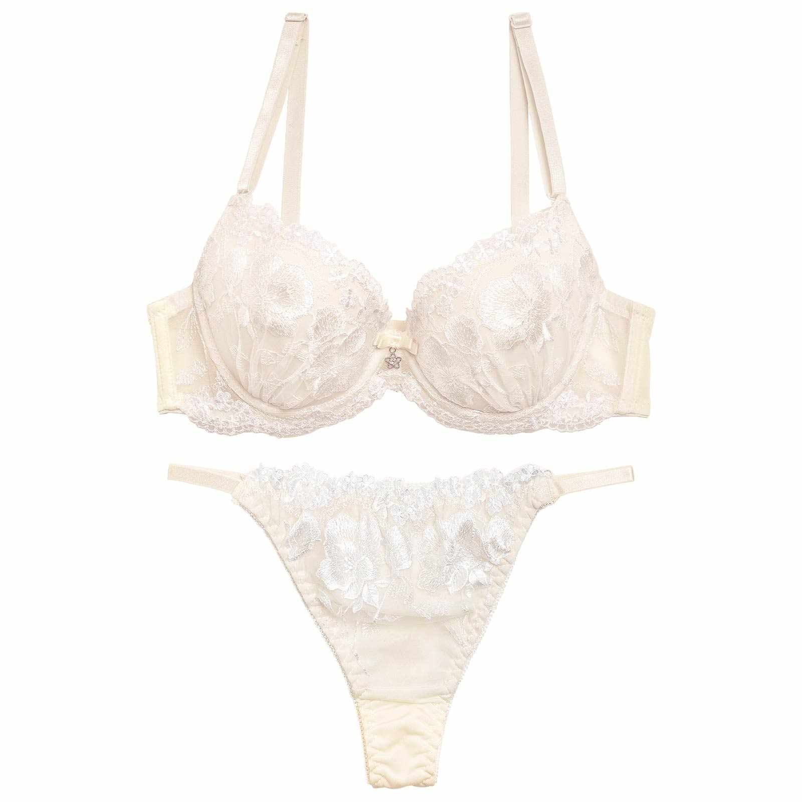 10/3再販!【三上悠亜着用】【EFサイズ】エレガンスフラワー刺繍ブラジャー&Tバックショーツ