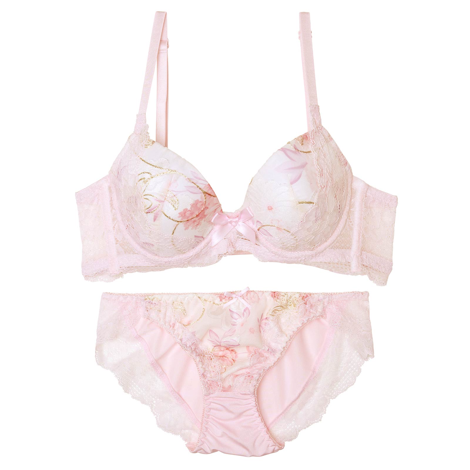 スウィートフローラルシャイニー育乳脇高ブラジャー&フルバックショーツ