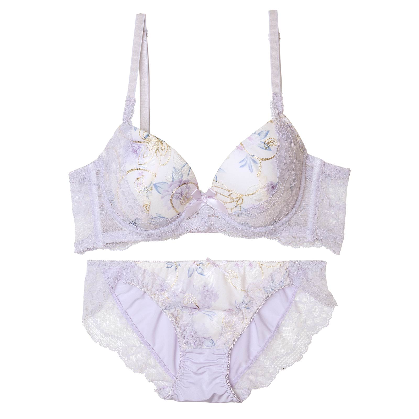 スウィートフローラルシャイニー育乳脇高ブラジャー&フルバックショーツ