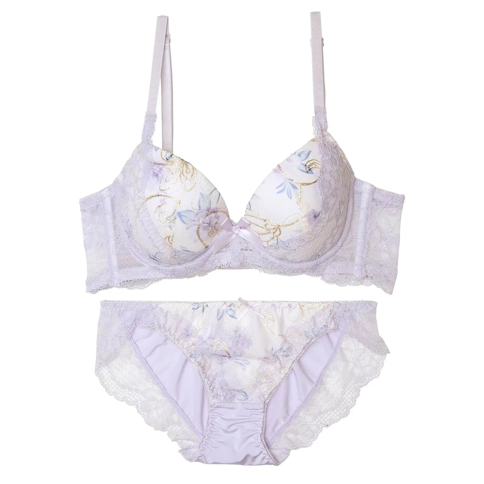 スウィートフローラルシャイニー育乳脇高ブラジャー&フルバックショーツ - 【公式】247Lingerie